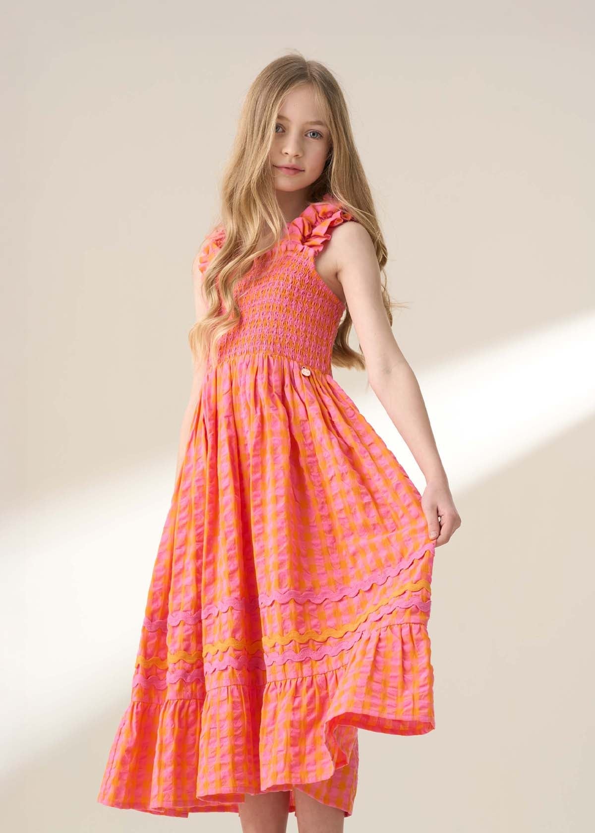 Bella Orange Ric Rac Midi Dress Orange