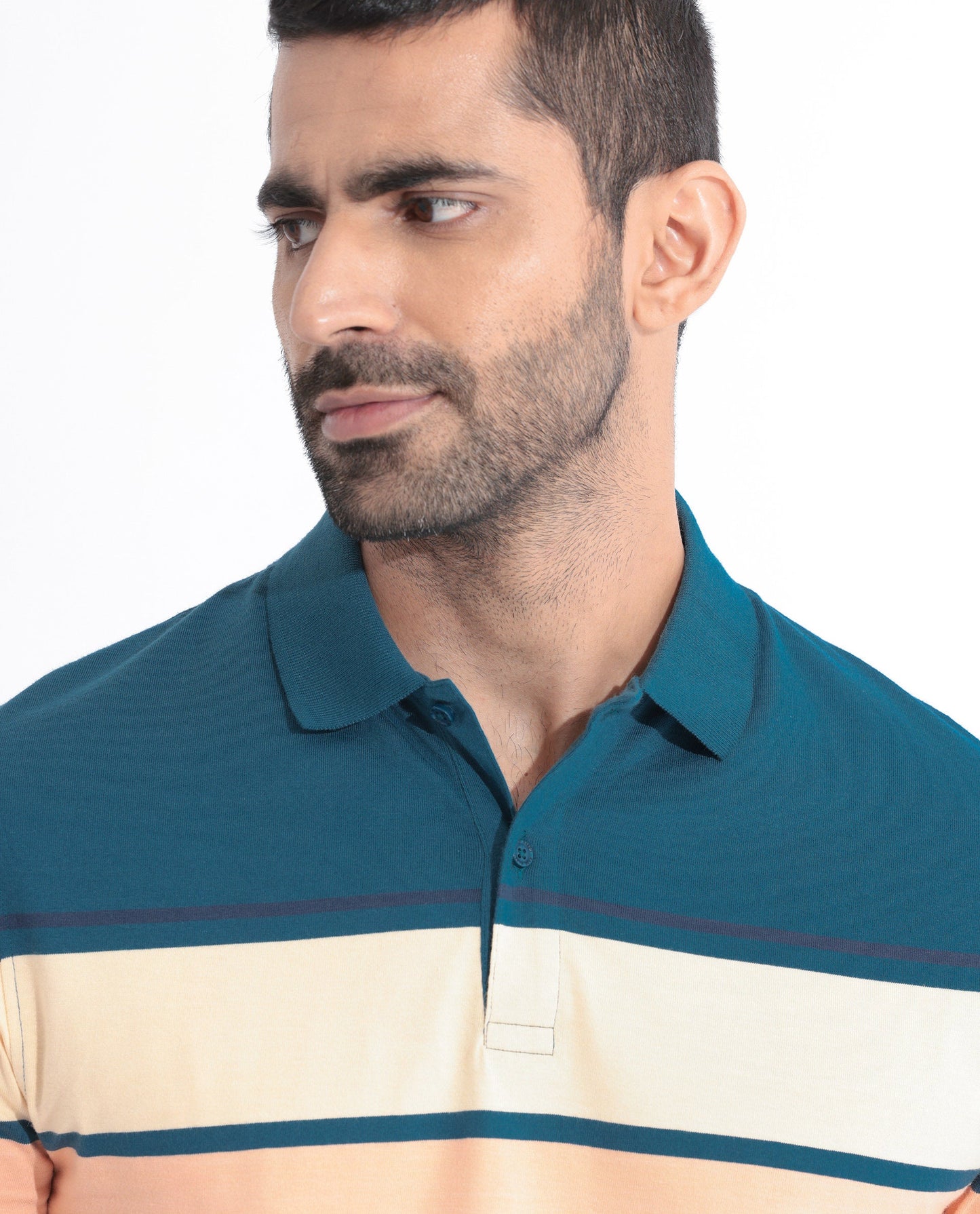 Rare Rabbit Men's Albans Dark Navy Cotton Fabric Collared Neck Half Sleeves Striped Polo