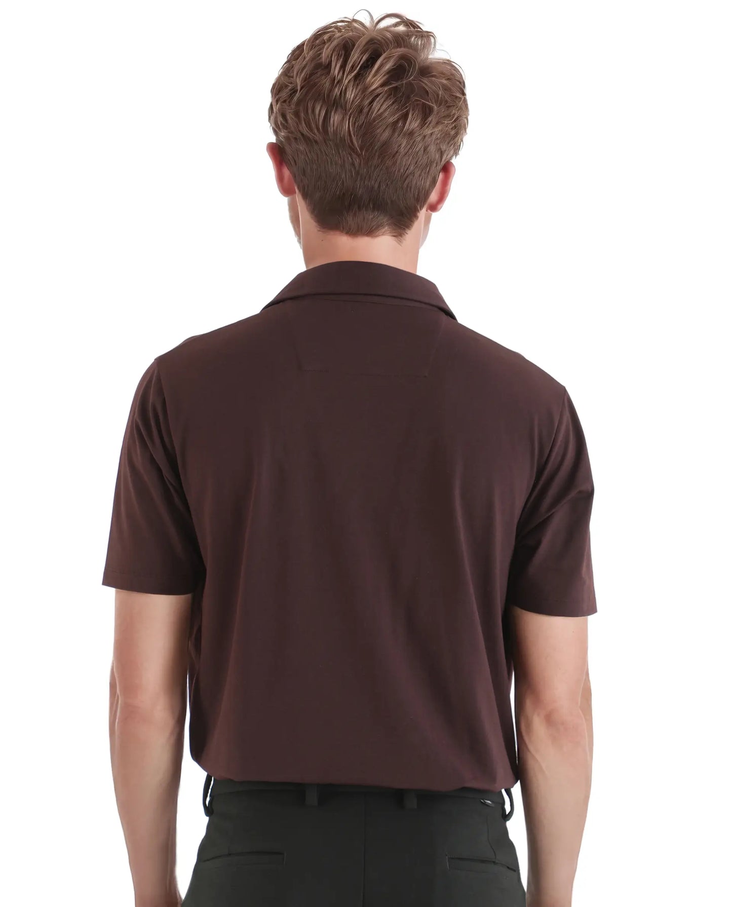 Rare Rabbit Men Badger-25 Dark Brown Cotton Poly Fabric Short Sleeve Collared Neck Button Closure Plain Polo