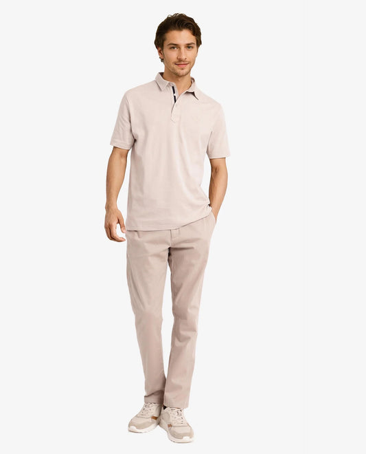 Rare Rabbit Men Calix Beige Short Sleeve Collared Neck Plain Embroidered Logo Polo