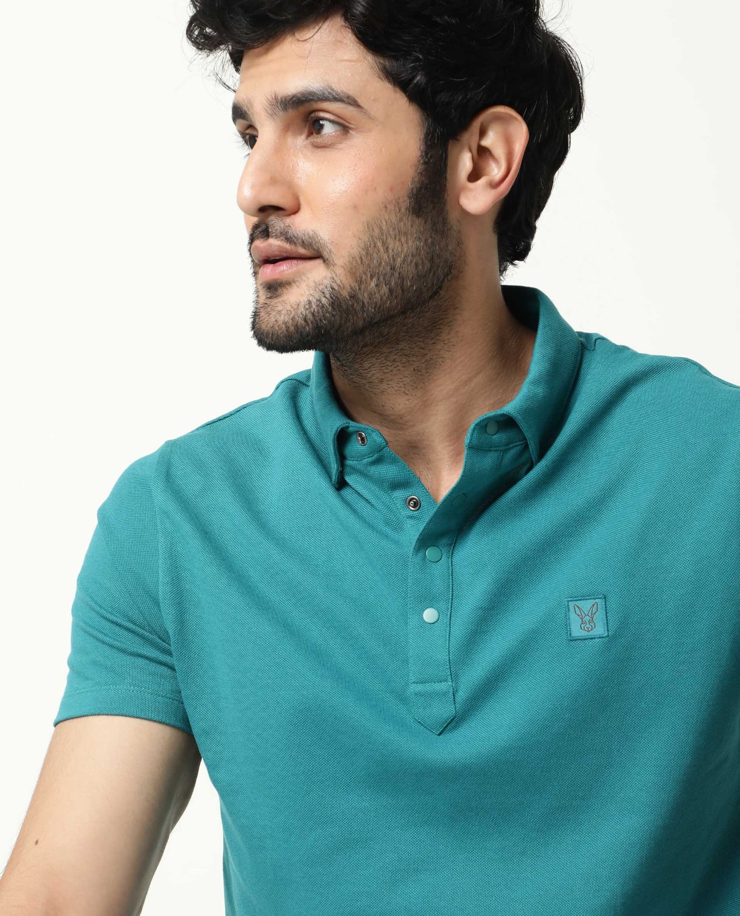 Rare Rabbit Men's Casso Green Cotton Fabric Collared Neck Half Sleeve Polo T-Shirt