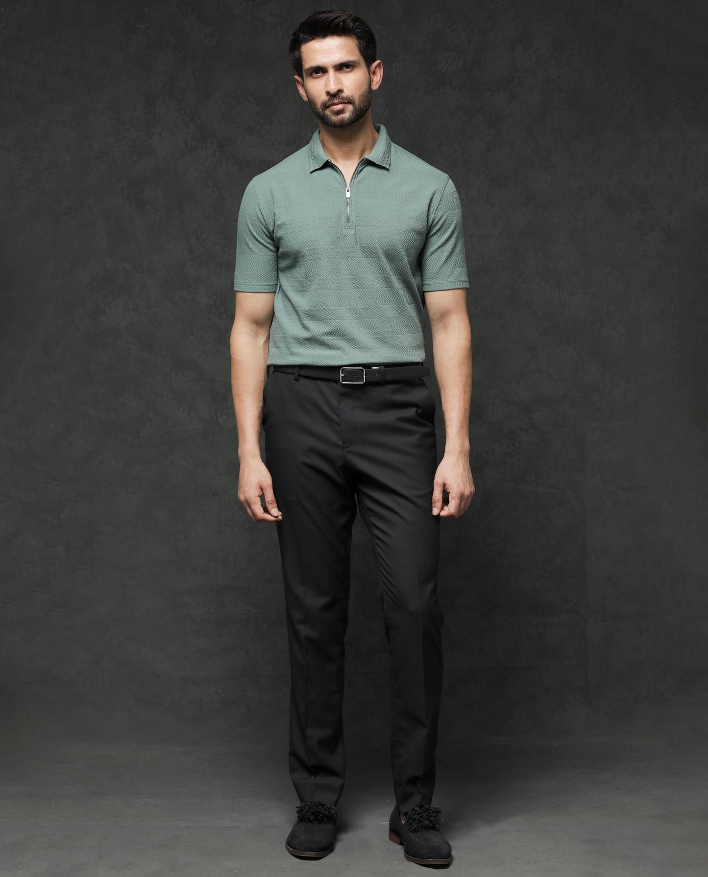 Rare Rabbit Mens Clion Dusky Green Short Sleeve Jacquard Polo T-Shirt