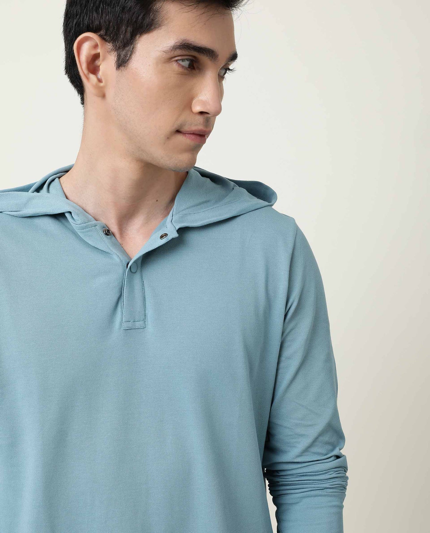 Rare Rabbit Men's Hoods Green Cotton Fabric Long Sleeves Hooded Polo T-Shirt