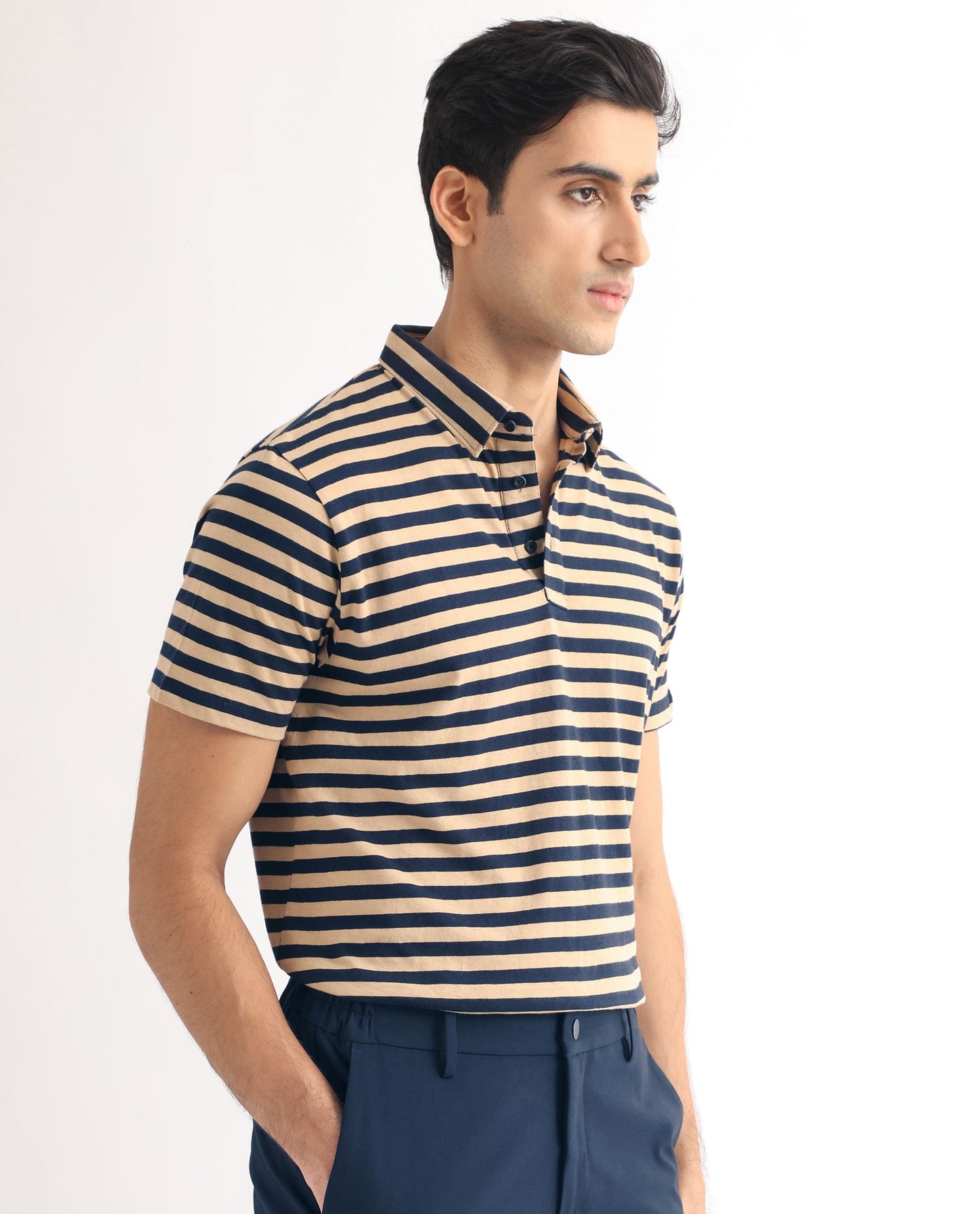 RARE RABBIT MEN'S CROSSINGS NAVY POLO SHORT SLEEVES COTTON FABRIC SOLID PRINT