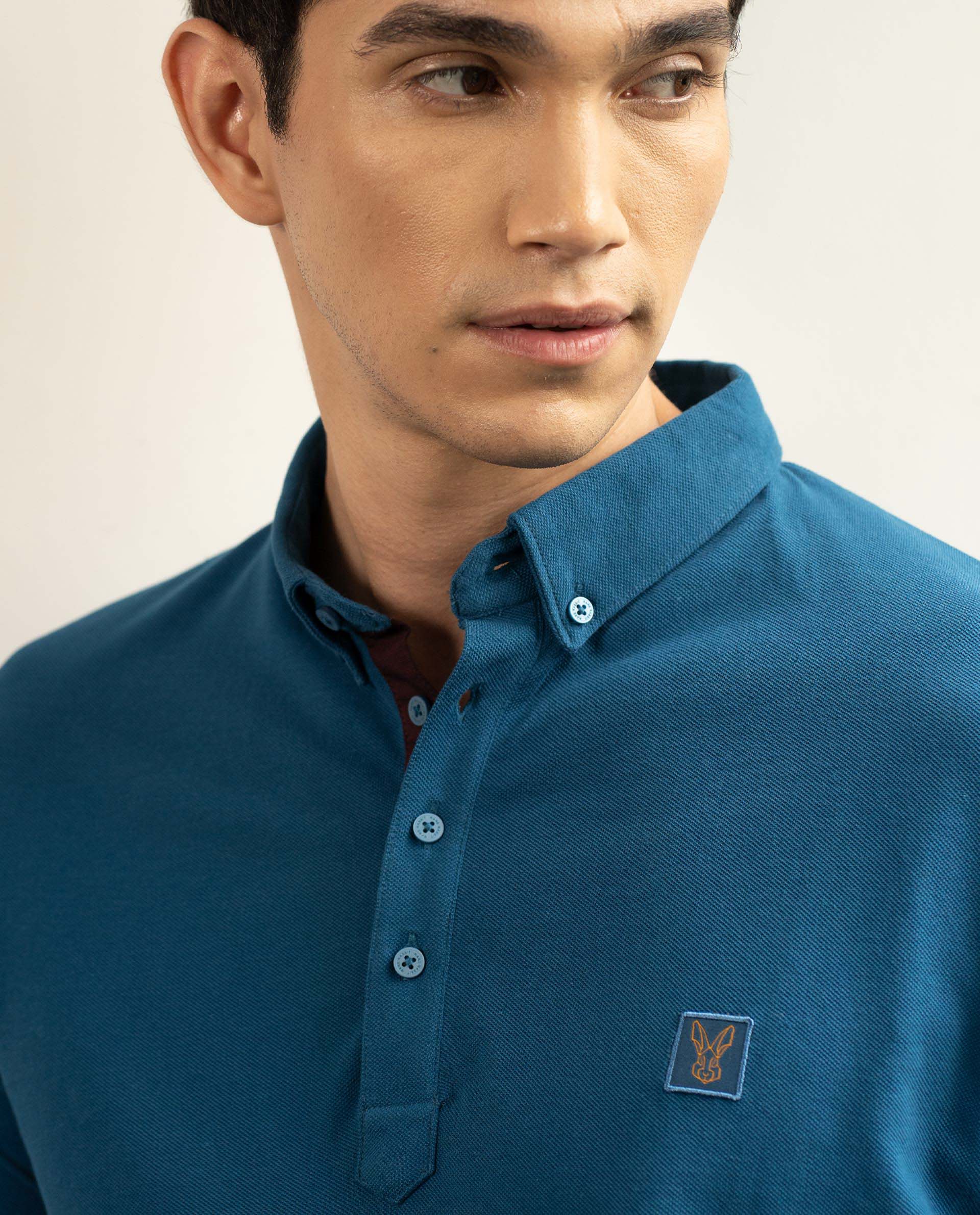 RARE RABBIT MENS CASSINI-3 PETROL POLO COTTON FABRIC SLIM FIT COLLAR COLLAR Short Sleeve