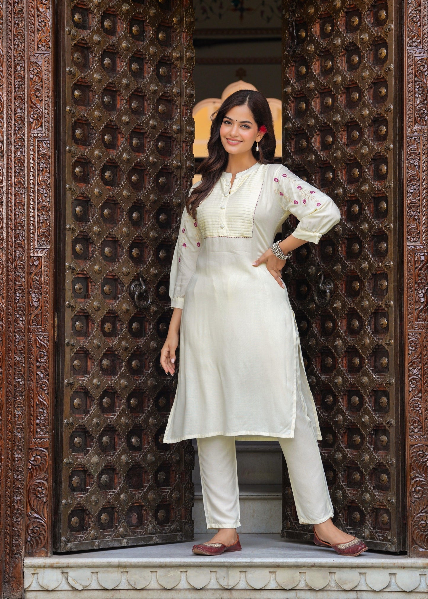 Embroidered Rayon Kurta and Pant Set