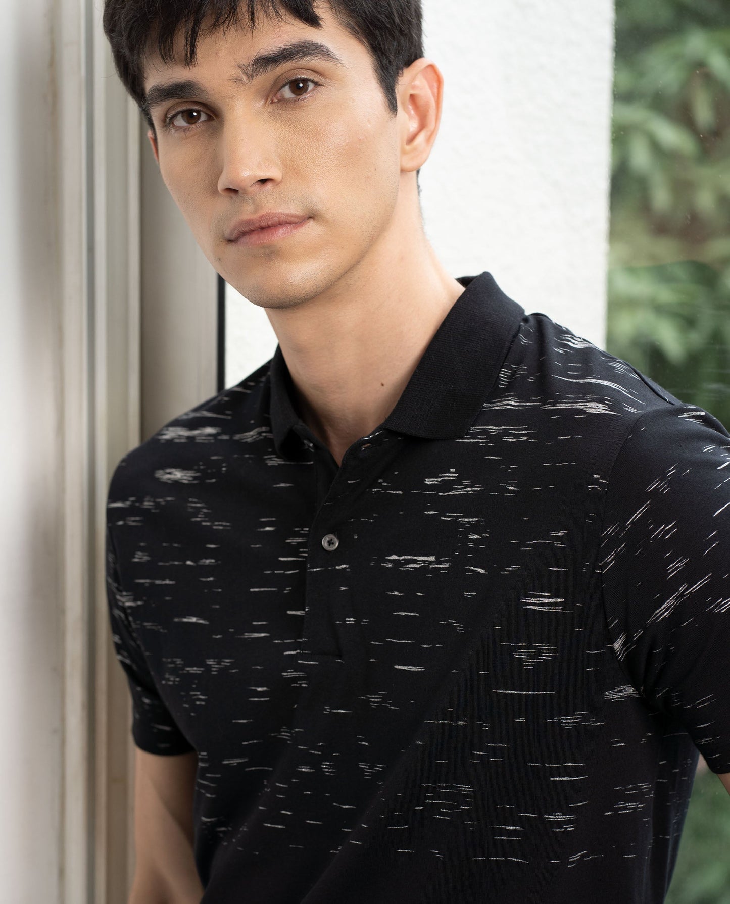 RARE RABBIT STROKE PRIMARY BLACK POLO COTTON FABRIC SHORT SLEEVE POLO COLLAR SLIM FIT