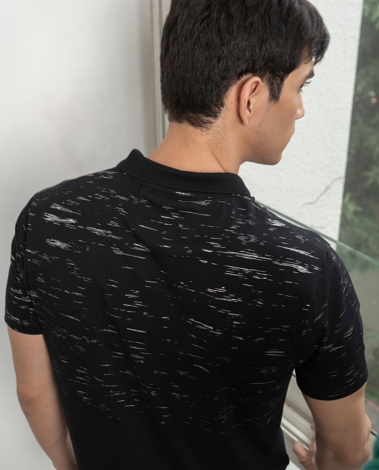 RARE RABBIT STROKE PRIMARY BLACK POLO COTTON FABRIC SHORT SLEEVE POLO COLLAR SLIM FIT