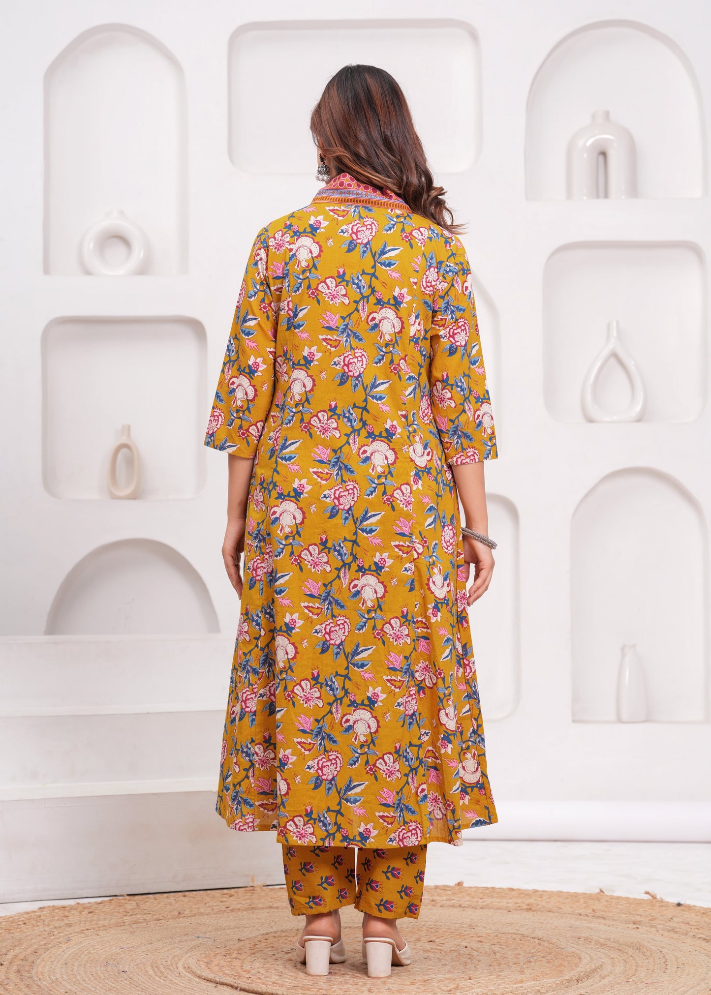 Floral Printed Cotton Kurta and Pant Set with Mulmul Dupatta
