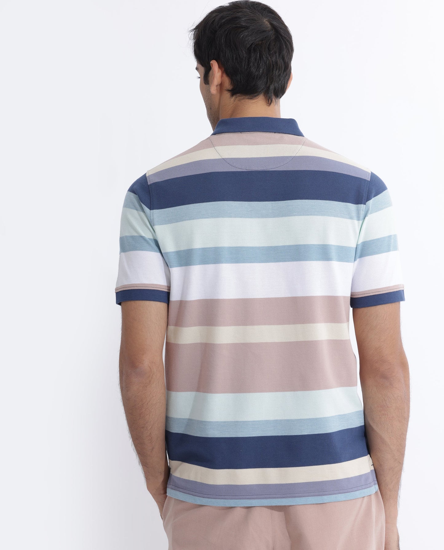 Rare Rabbit Men's Edeet Purple Cotton Fabric Collared Neck Half Sleeves Striped Polo T-Shirt