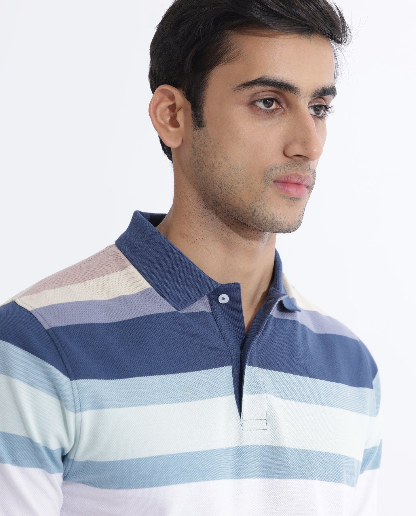 Rare Rabbit Men's Edeet Purple Cotton Fabric Collared Neck Half Sleeves Striped Polo T-Shirt