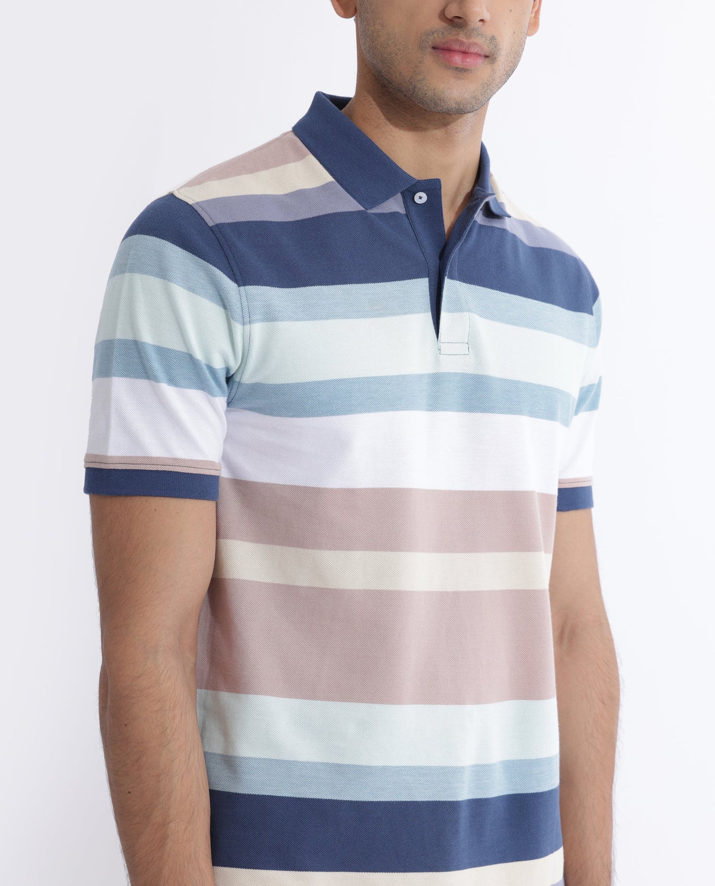 Rare Rabbit Men's Edeet Purple Cotton Fabric Collared Neck Half Sleeves Striped Polo T-Shirt