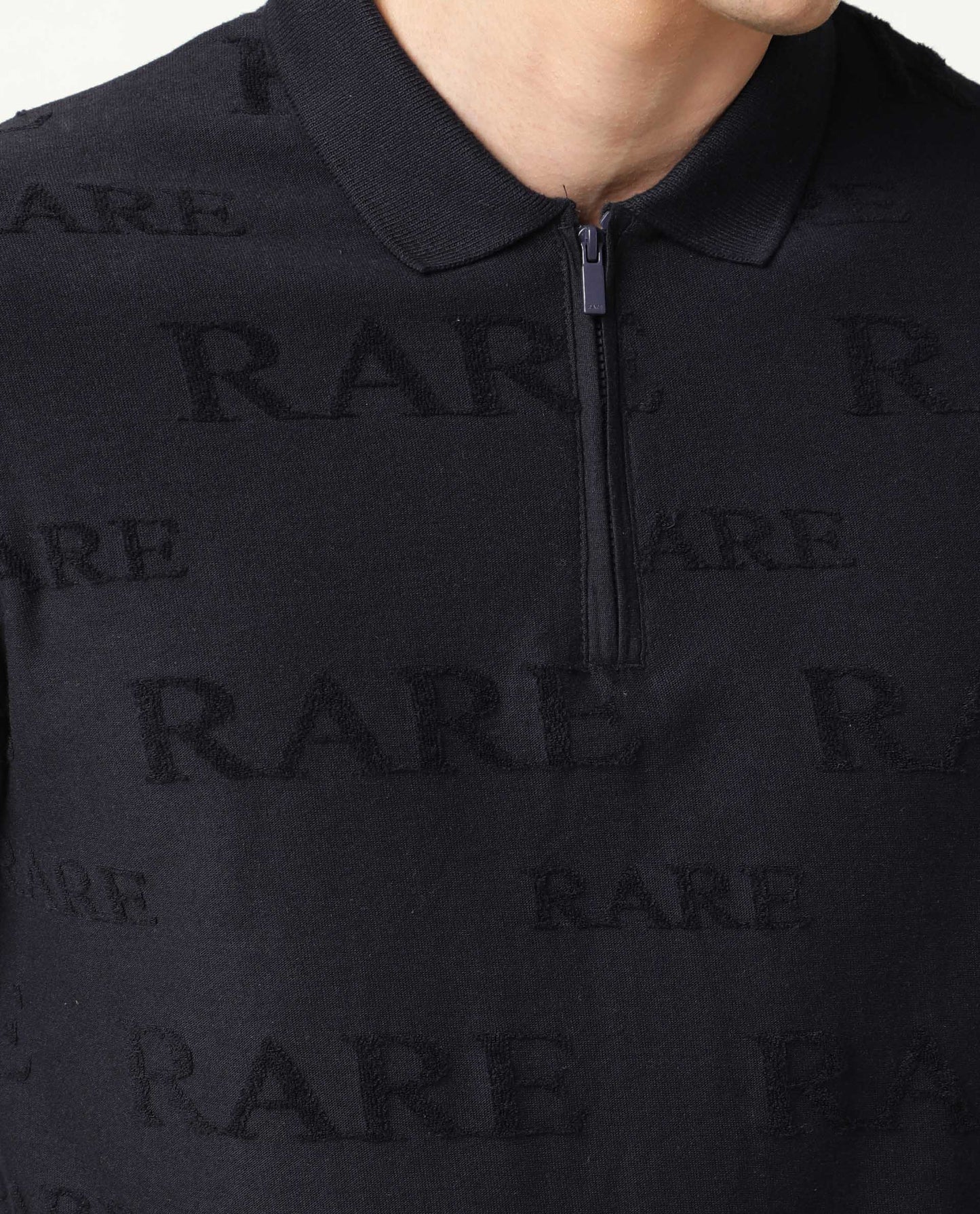 Rare Rabbit Men's Gesset-1 Navy Cotton Fabric Collared Neck Half Sleeves Statement Polo