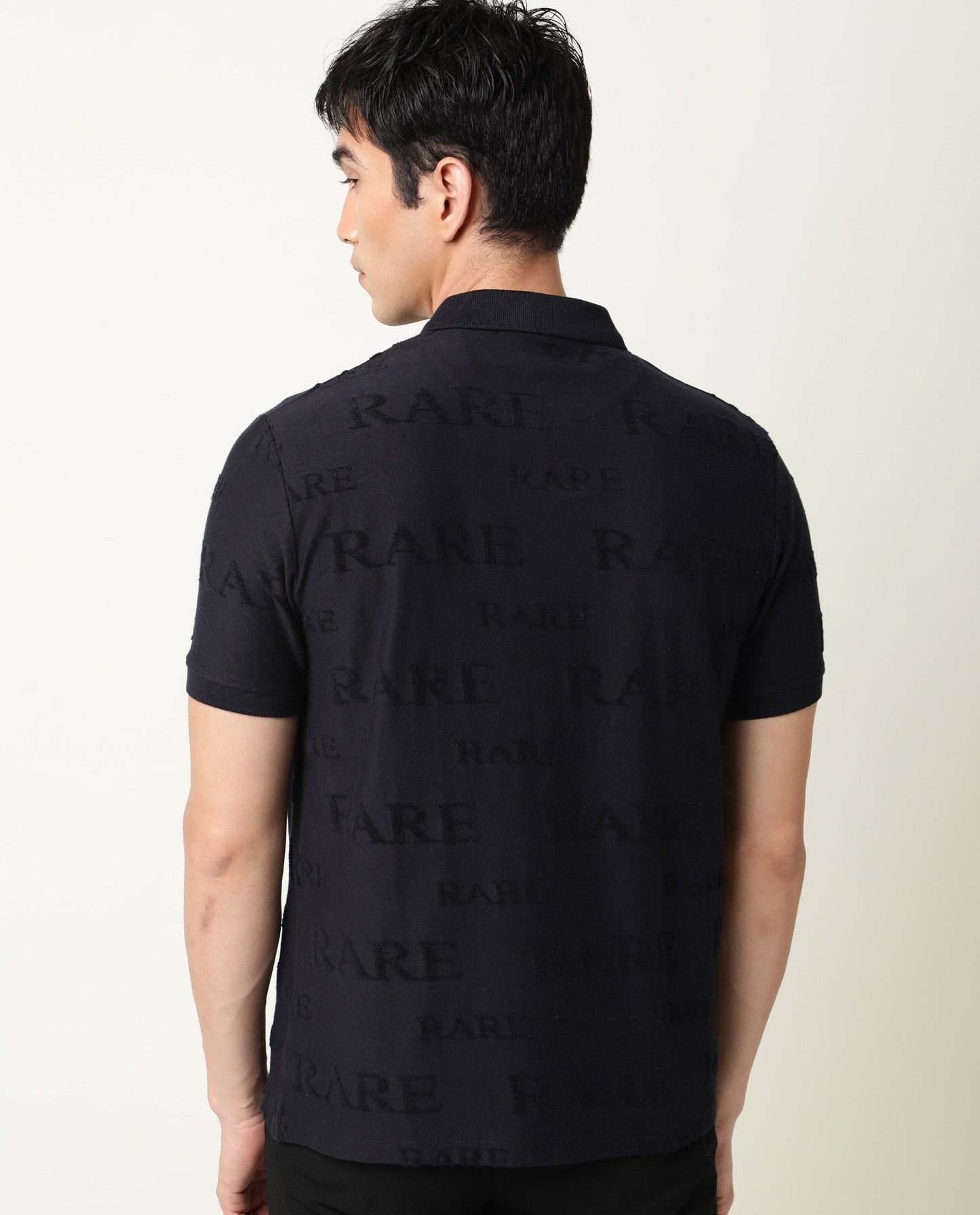 Rare Rabbit Men's Gesset-1 Navy Cotton Fabric Collared Neck Half Sleeves Statement Polo