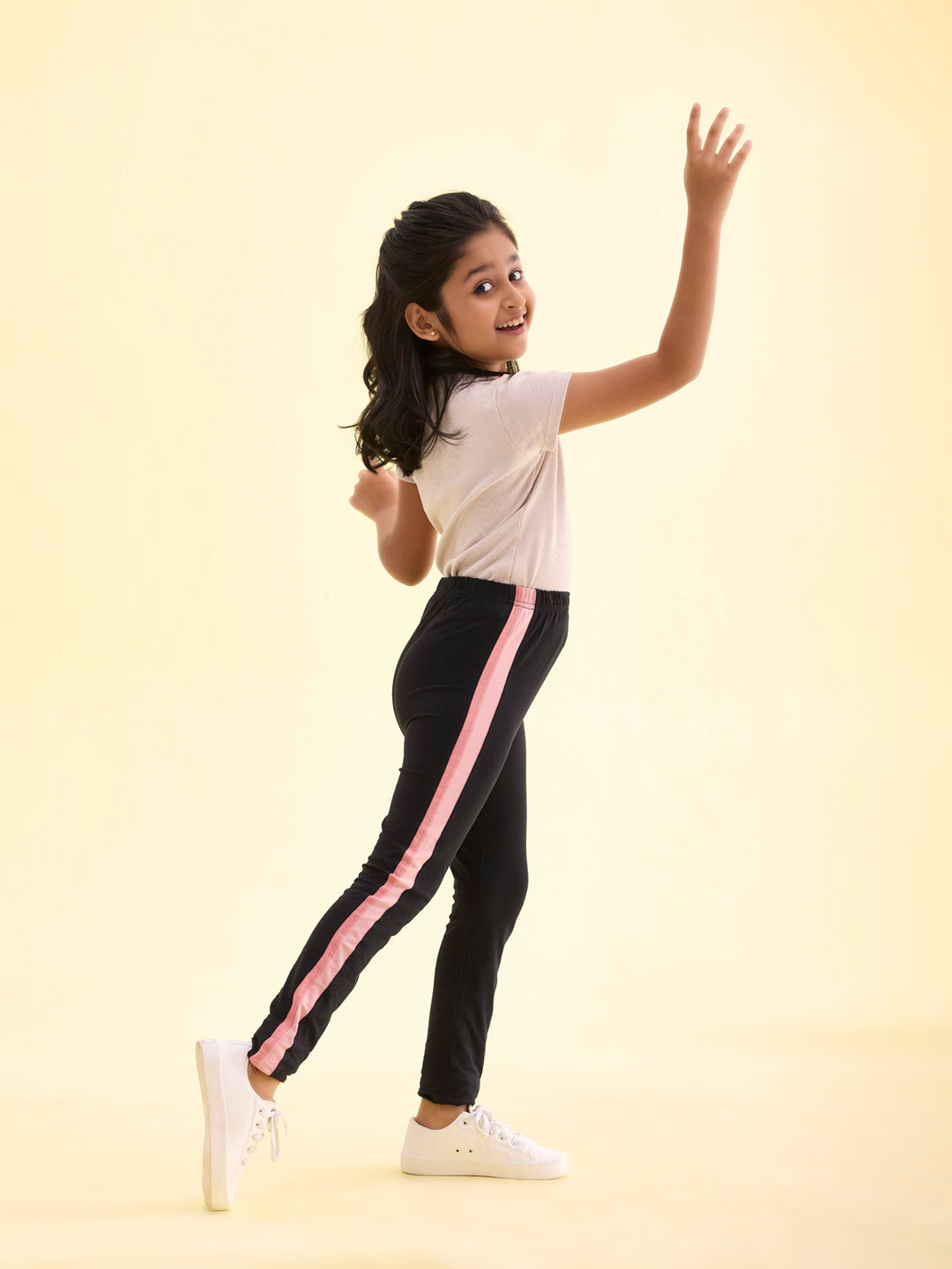 Black Cotton Stretch Side Stripes Active Leggings
