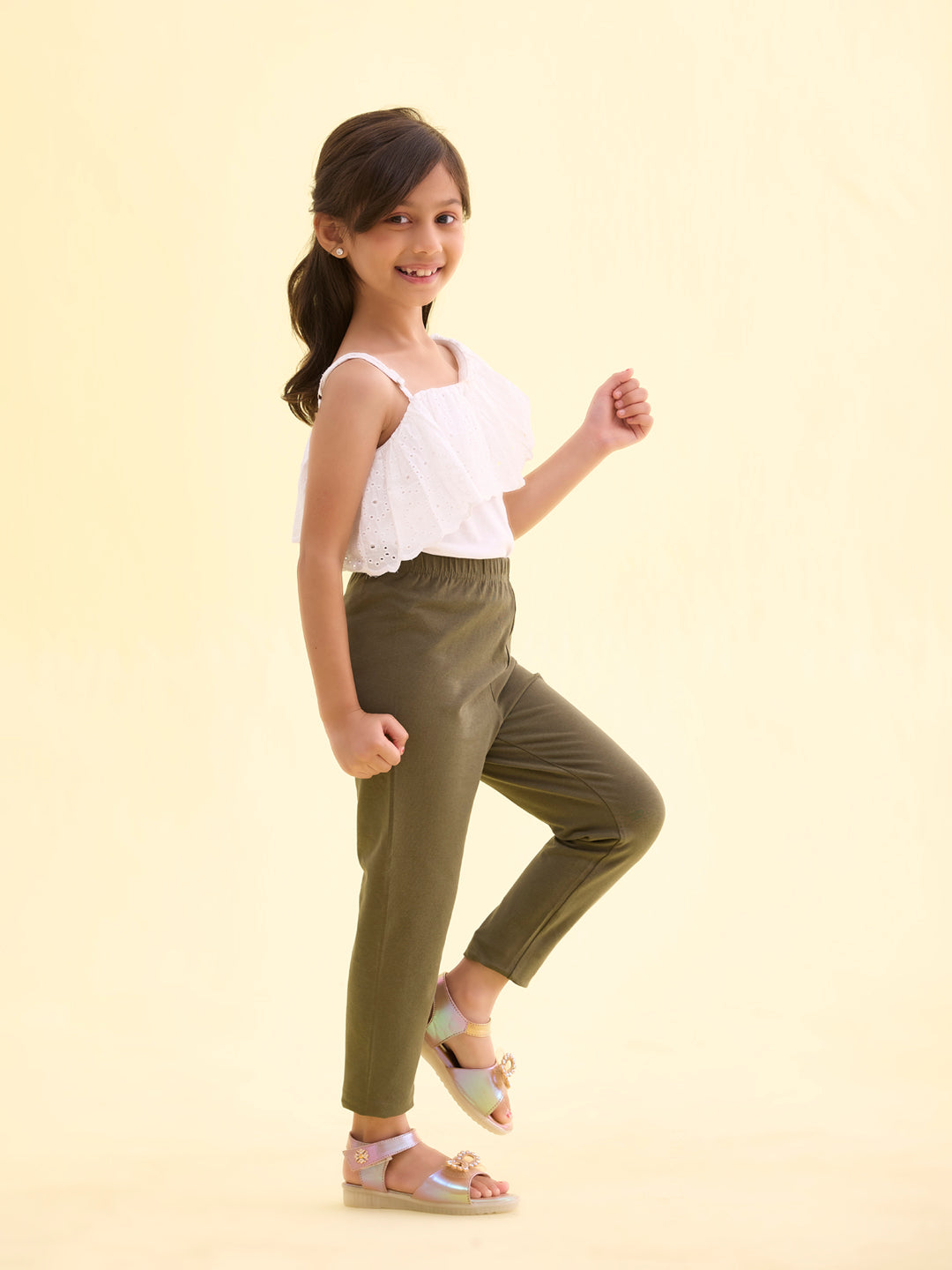 Olive Green Cotton Stretch Cropped Leggings