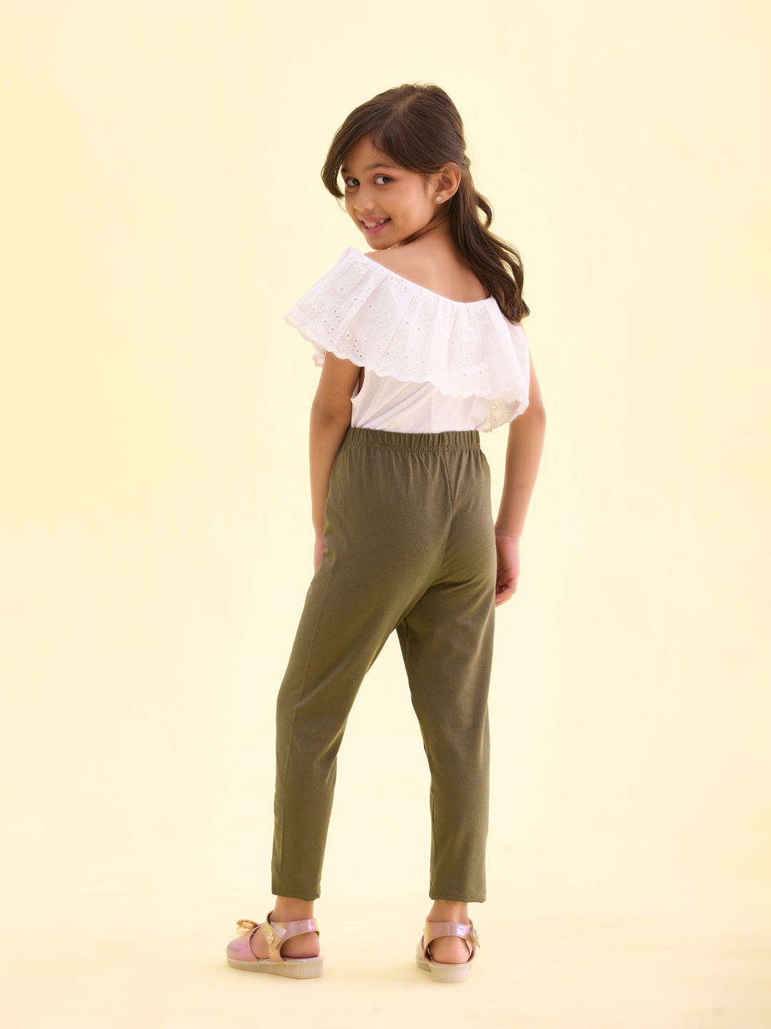 Olive Green Cotton Stretch Cropped Leggings