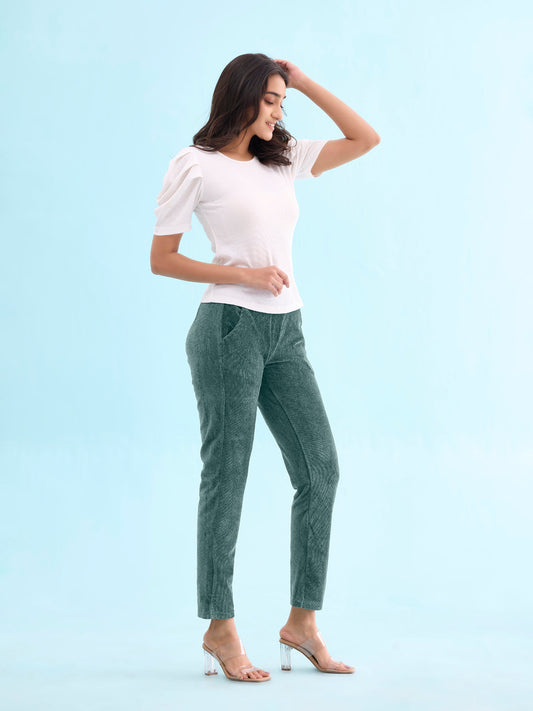 Ocean Green Cotton Polyester Corduroy Jeggings