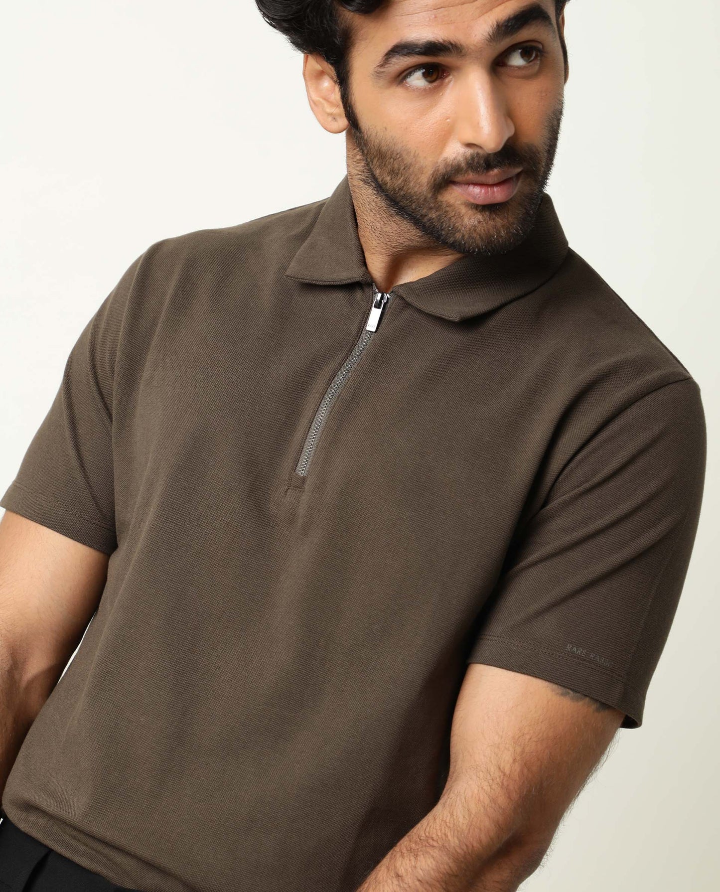 Rare Rabbit Men's Stan Olive Polo Cotton Fabric Collared Neck Half Sleeves Polo T-Shirt