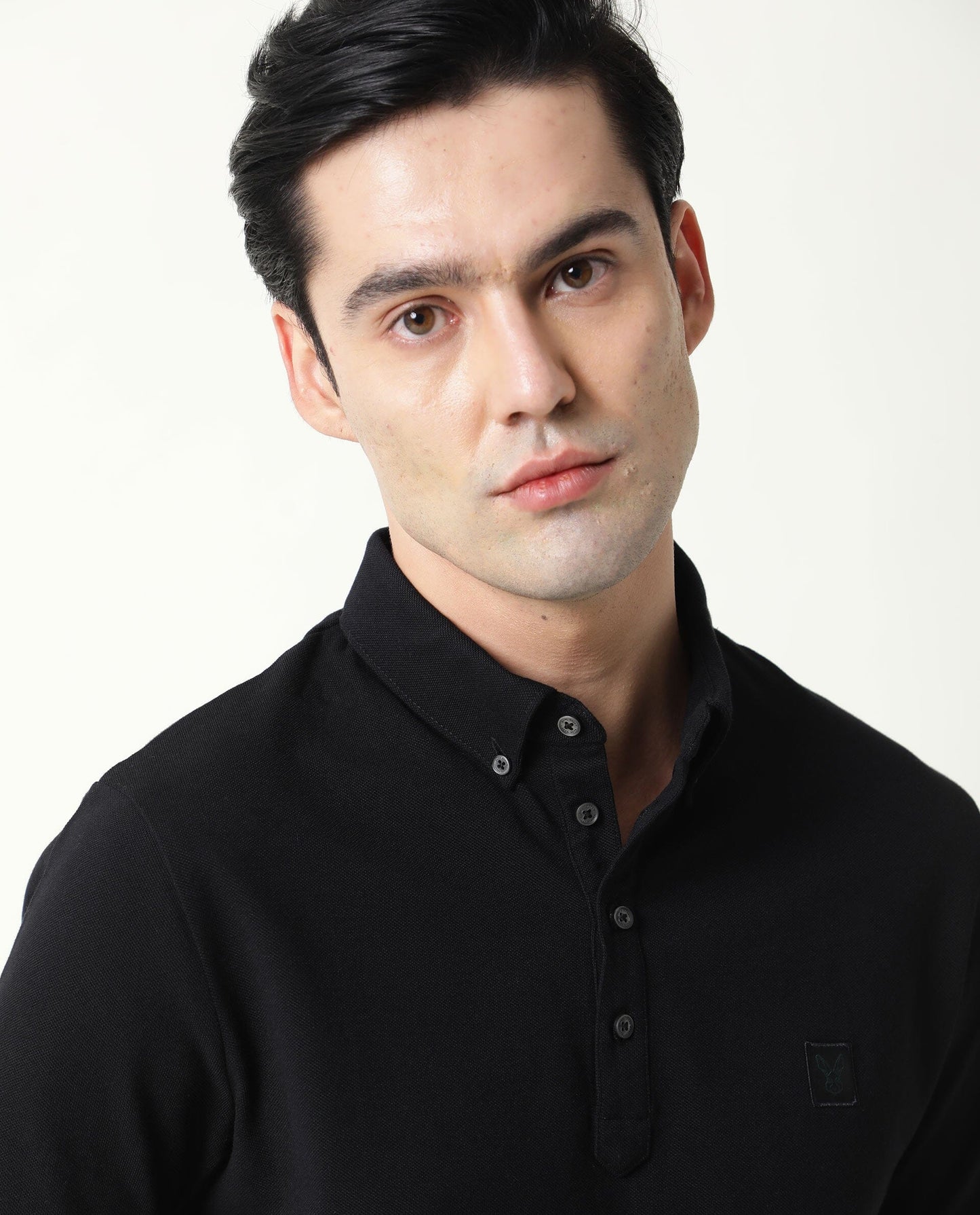 RARE RABBIT MENS CASSINI-3 BLACK POLO COTTON FABRIC SLIM FIT COLLAR COLLAR Short Sleeve