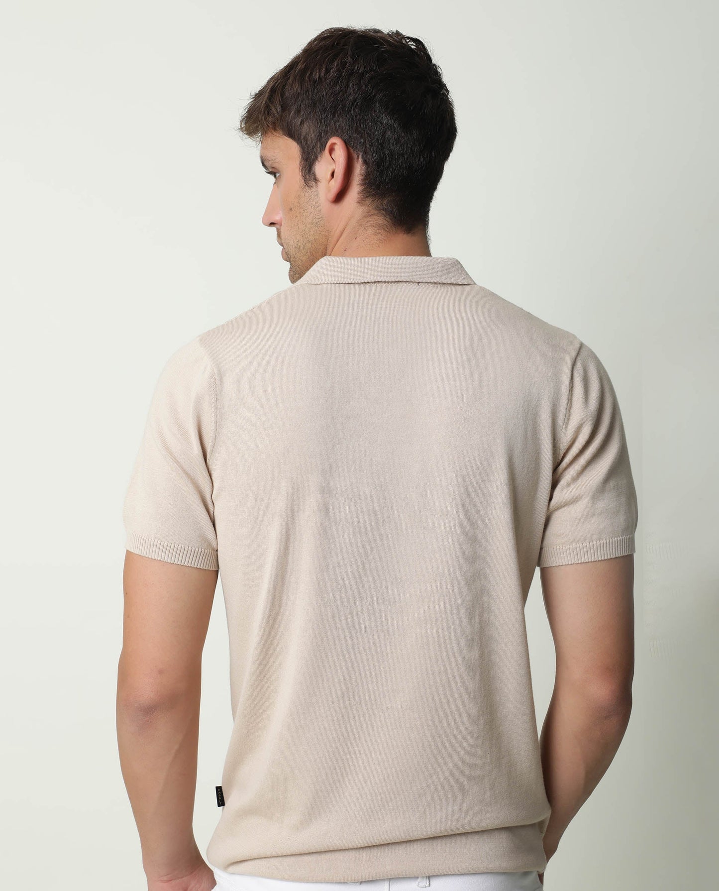 RARE RABBIT MEN'S LINK BEIGE POLO COTTON FABRIC COLLARED NECK HALF SLEEVES BUTTON CLOSURE SLIM FIT
