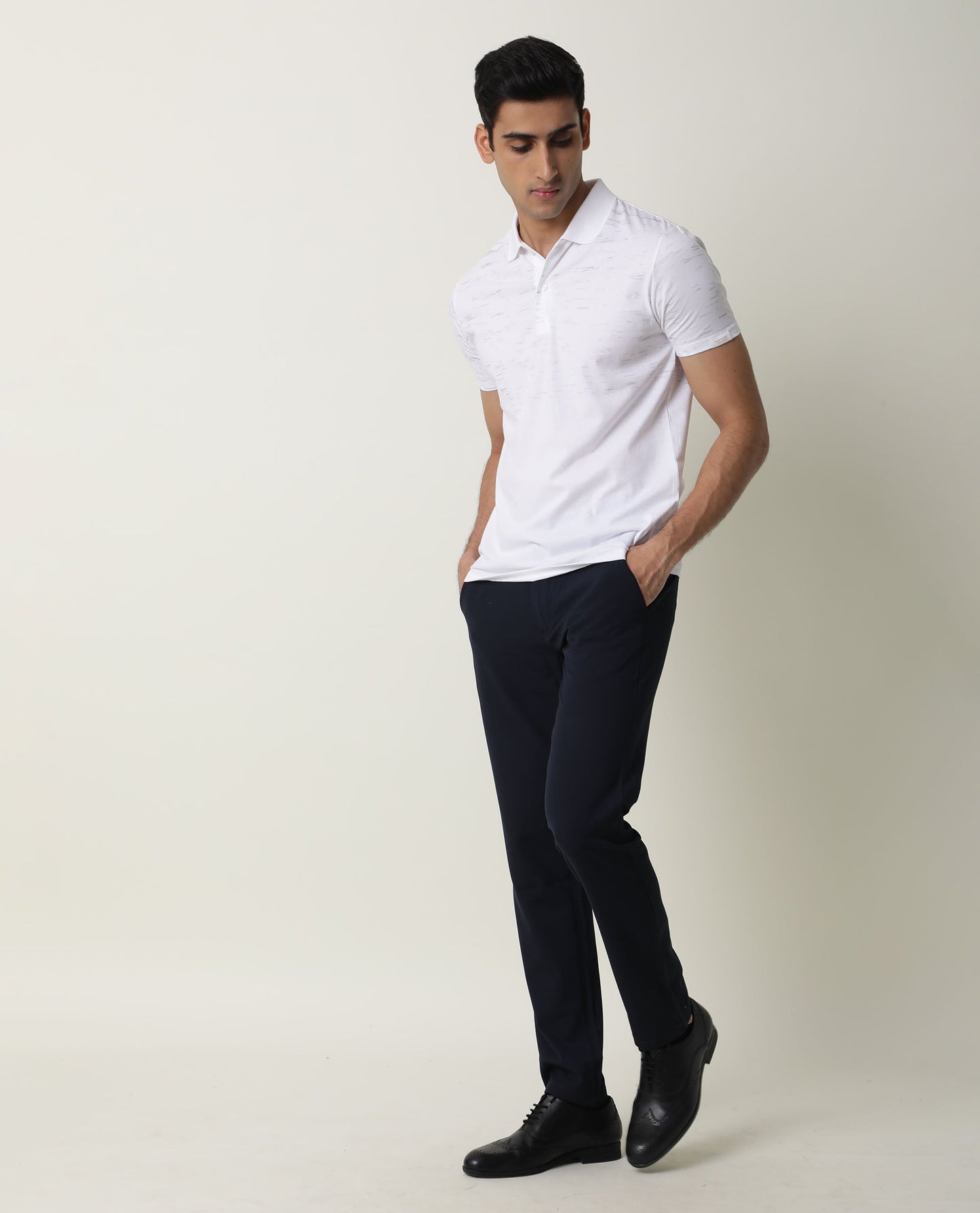 Rare Rabbit Stroke Primary White Cotton Fabric Half Sleeves Polo T-Shirt