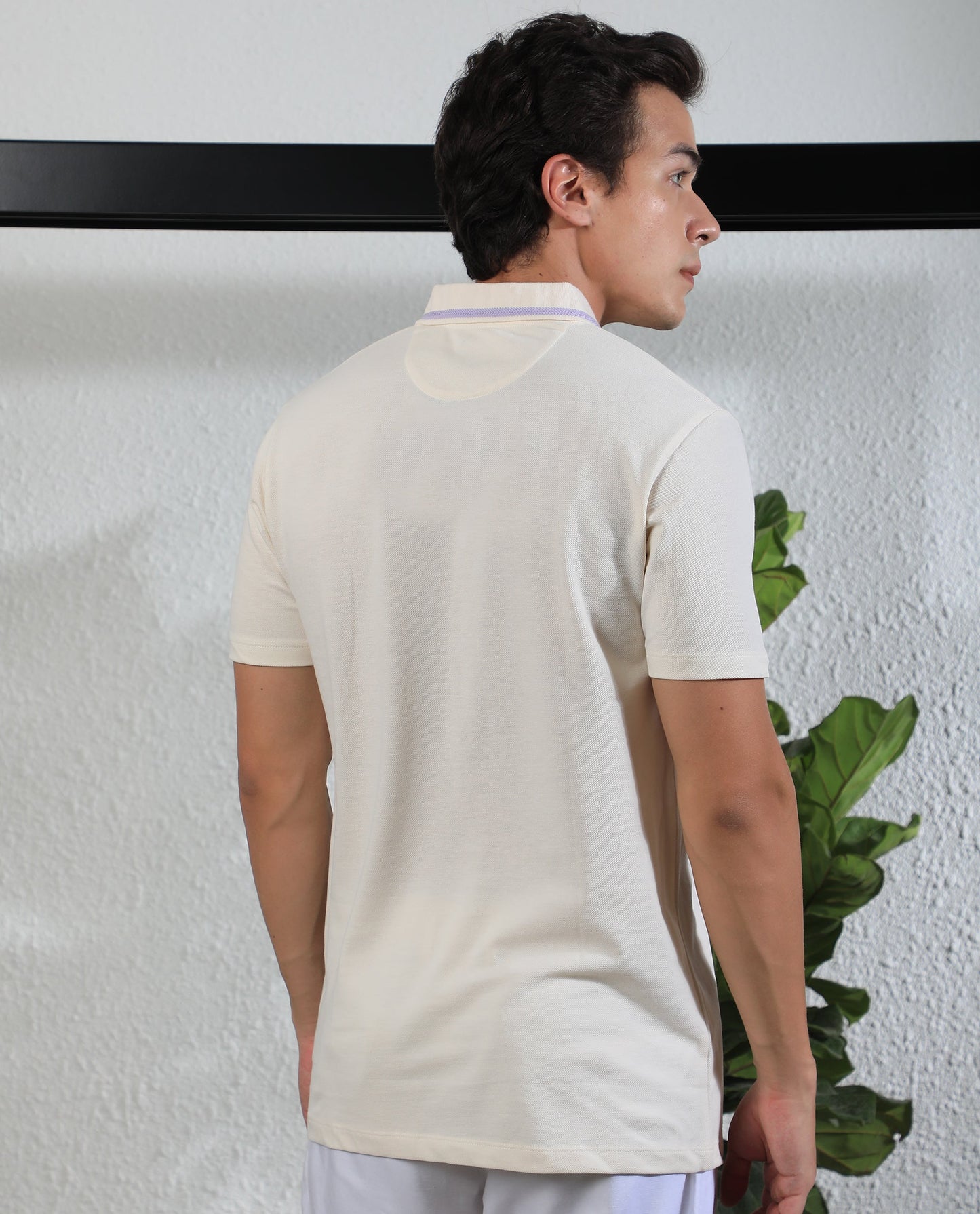 Rare Rabbit Men's Taper Off White Cotton Fabric Collared Neck Half Sleeves Textured Polo T-Shirt