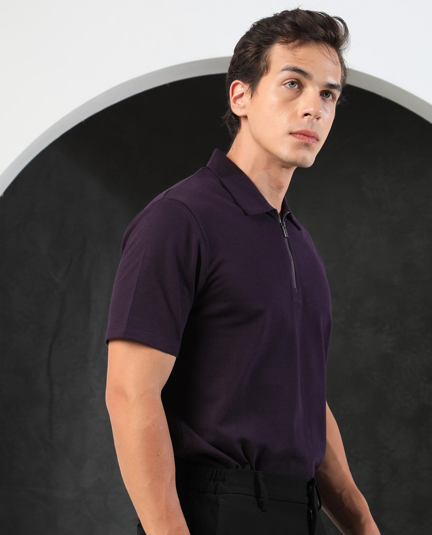 Rare Rabbit Men's Stel Maroon Cotton Fabric Collared Neck Zipper Closure Half Sleeves Flat Knit Polo T-Shirt