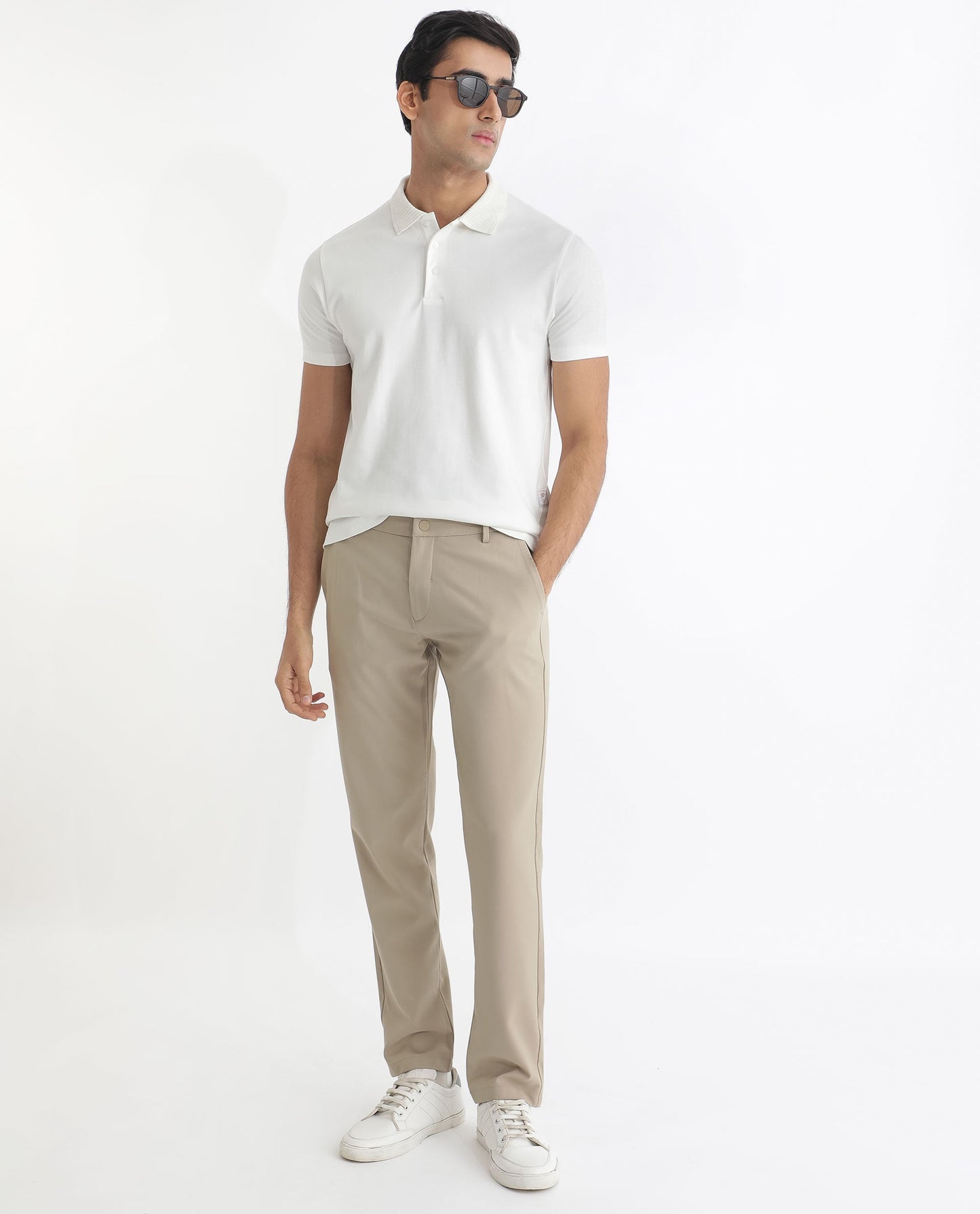 Rare Rabbit Men's Braidey White Cotton Fabric Textured Collared Neck Half Sleeves Polo T-Shirt