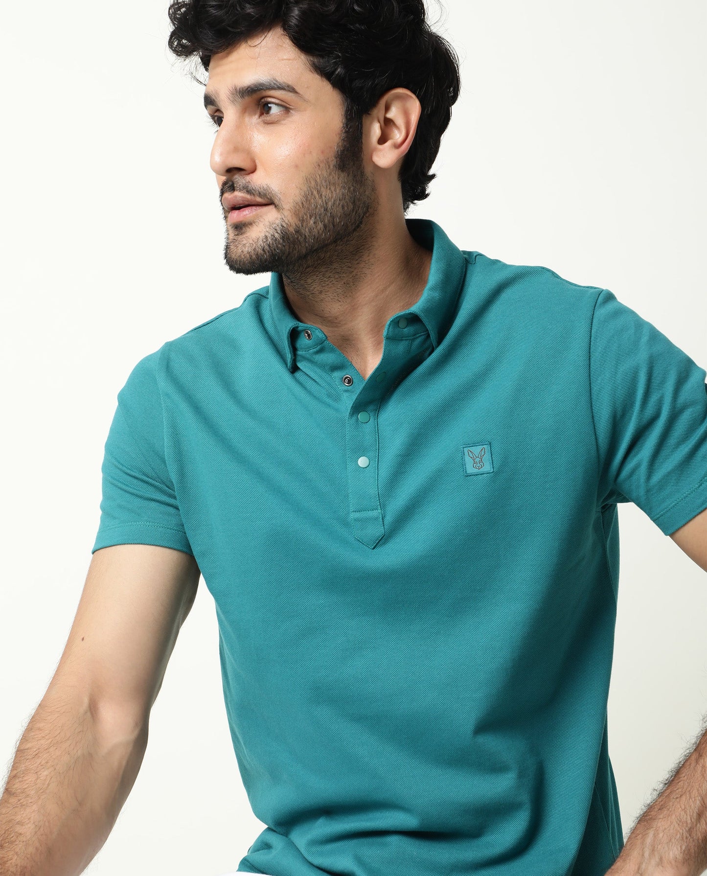 Rare Rabbit Men's Casso Green Cotton Fabric Collared Neck Half Sleeve Polo T-Shirt