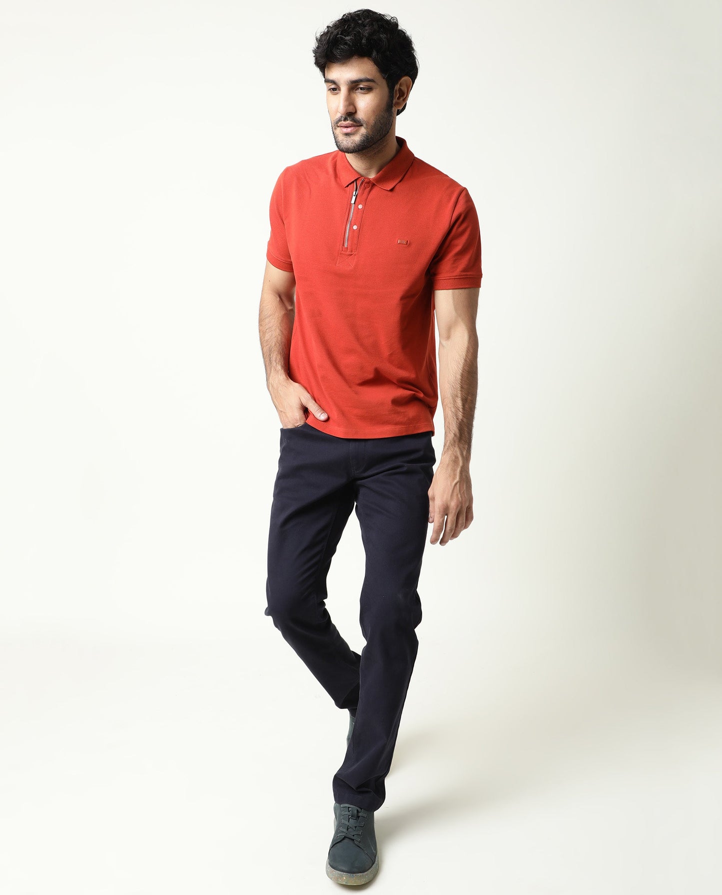 Rare Rabbit Men'S Salis Rust Polo Cotton Fabric Collared Neck Half Sleeves Button Closure Slim Fit