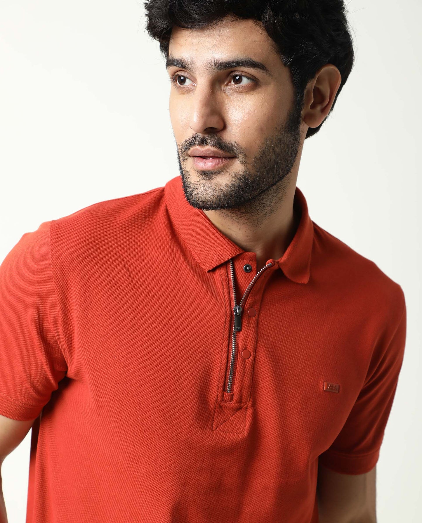 Rare Rabbit Men'S Salis Rust Polo Cotton Fabric Collared Neck Half Sleeves Button Closure Slim Fit