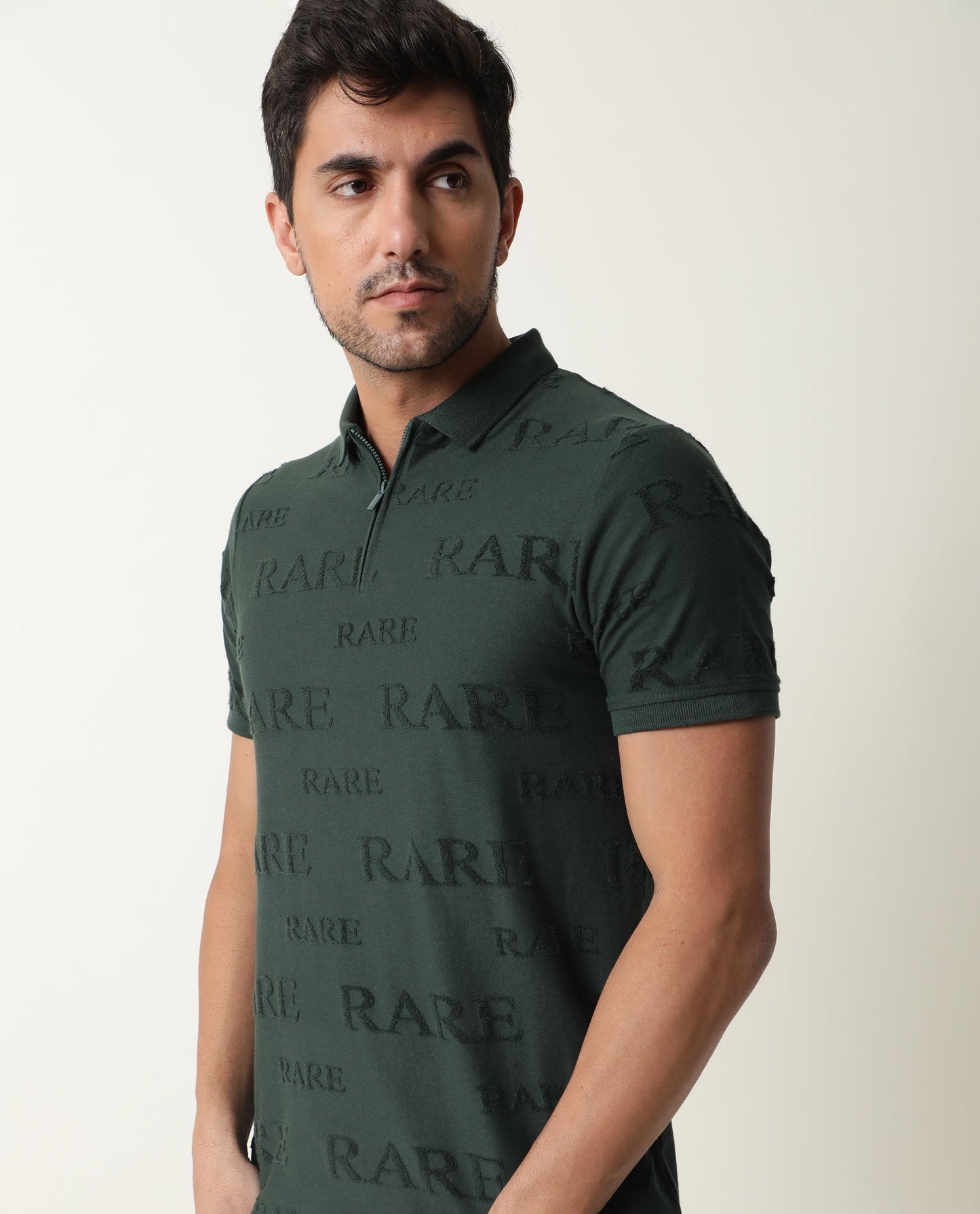 RARE RABBIT MEN'S GESSET GREEN POLO COTTON FABRIC COLLARED NECK HALF SLEEVES BUTTON CLOSURE SLIM FIT
