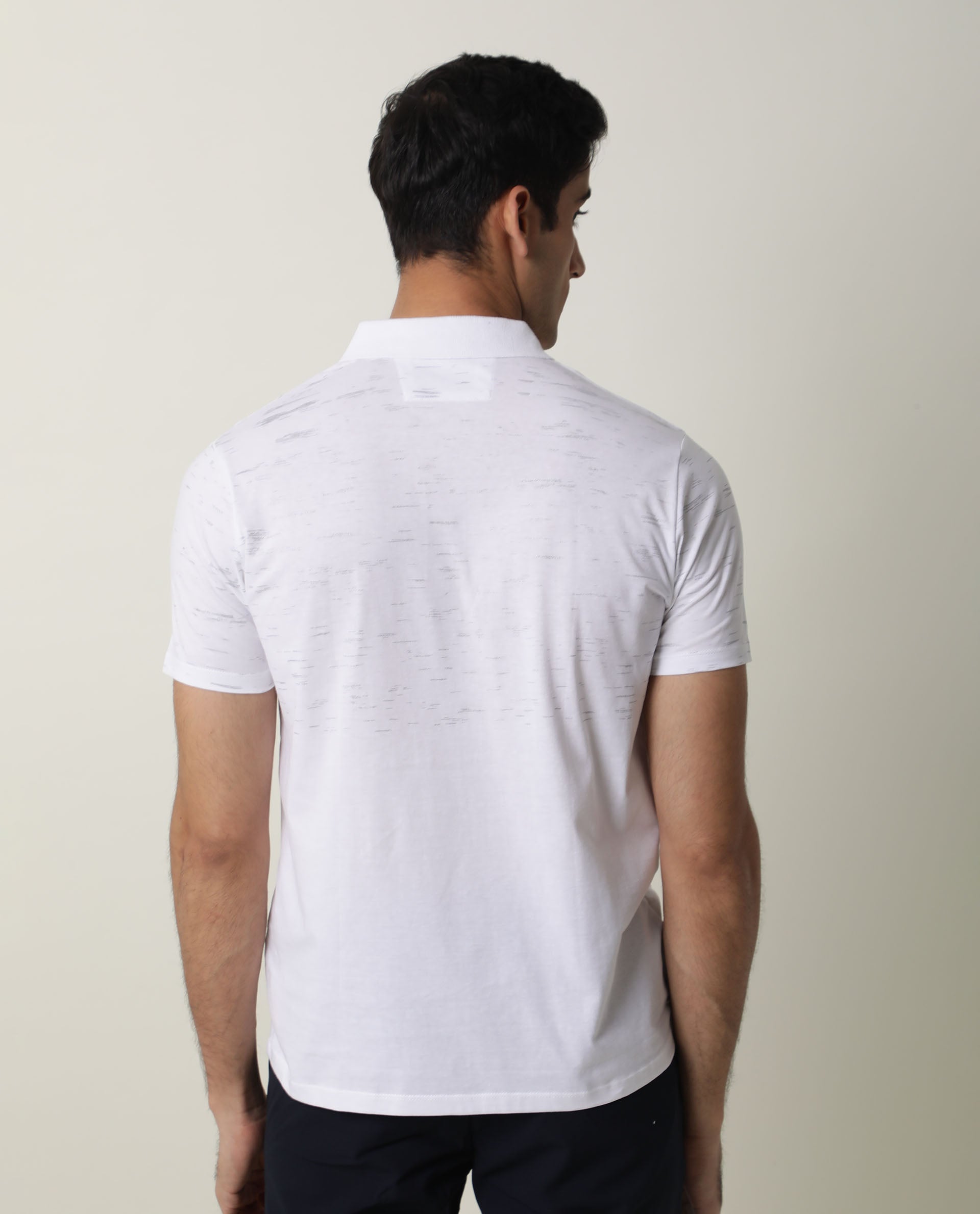 Rare Rabbit Stroke Primary White Cotton Fabric Half Sleeves Polo T-Shirt