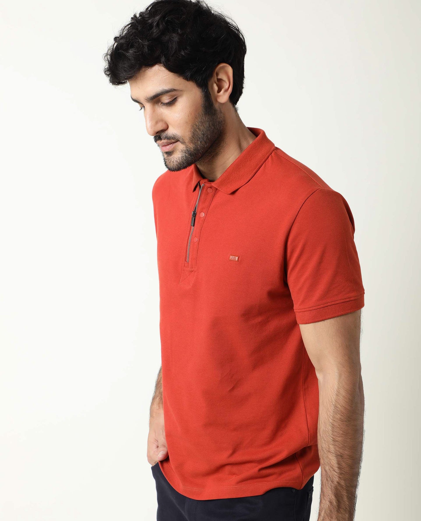 Rare Rabbit Men'S Salis Rust Polo Cotton Fabric Collared Neck Half Sleeves Button Closure Slim Fit