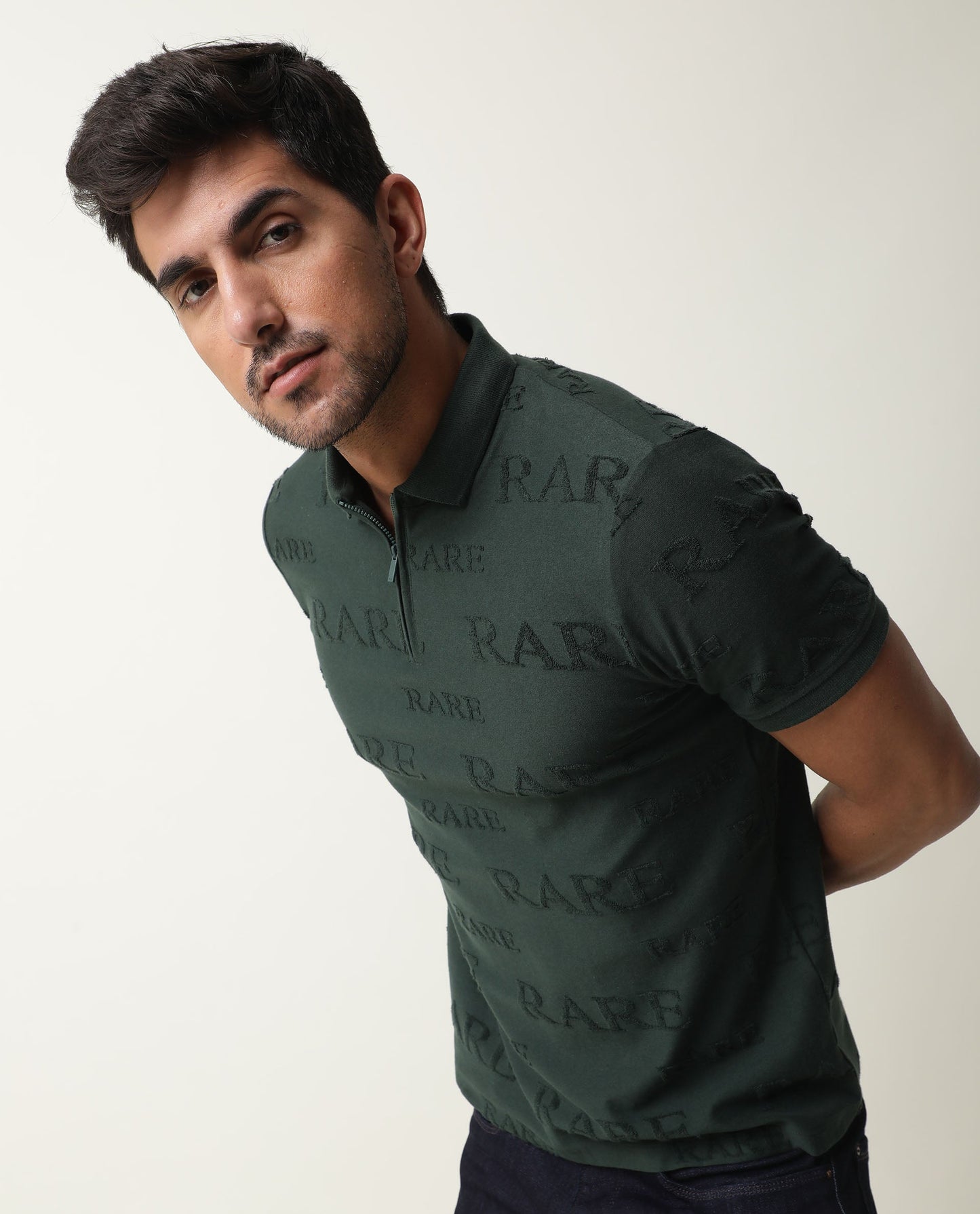 RARE RABBIT MEN'S GESSET GREEN POLO COTTON FABRIC COLLARED NECK HALF SLEEVES BUTTON CLOSURE SLIM FIT
