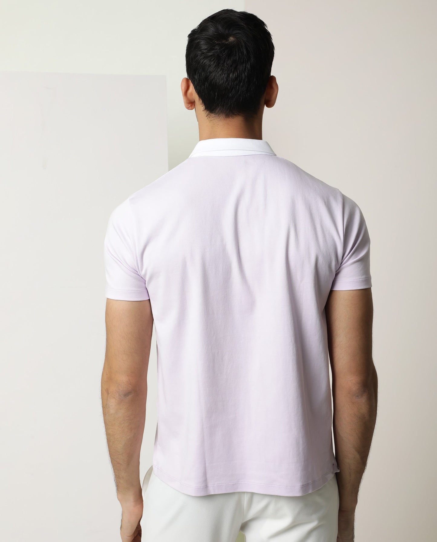 Rare Rabbit Men's Cloud Pastel Purple Cotton Fabric Collared Neck Zipper Closure Half Sleeves Polo T-Shirt
