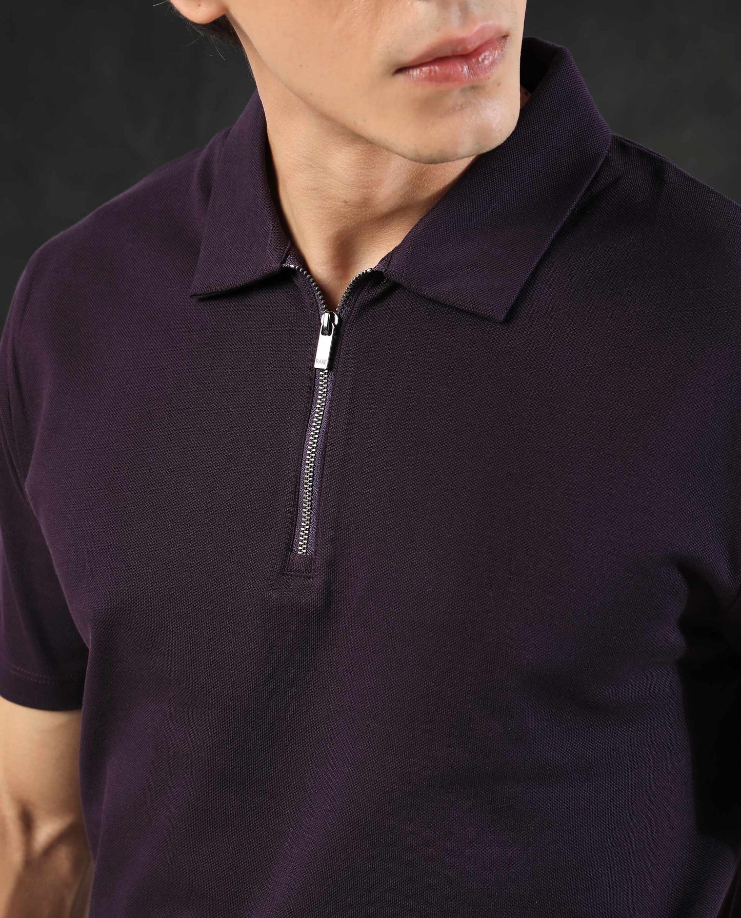 Rare Rabbit Men's Stel Maroon Cotton Fabric Collared Neck Zipper Closure Half Sleeves Flat Knit Polo T-Shirt