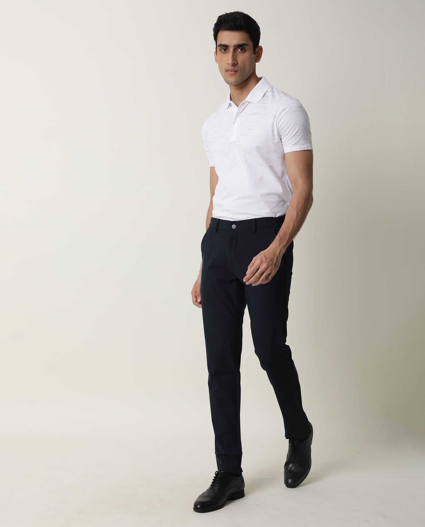 Rare Rabbit Stroke Primary White Cotton Fabric Half Sleeves Polo T-Shirt