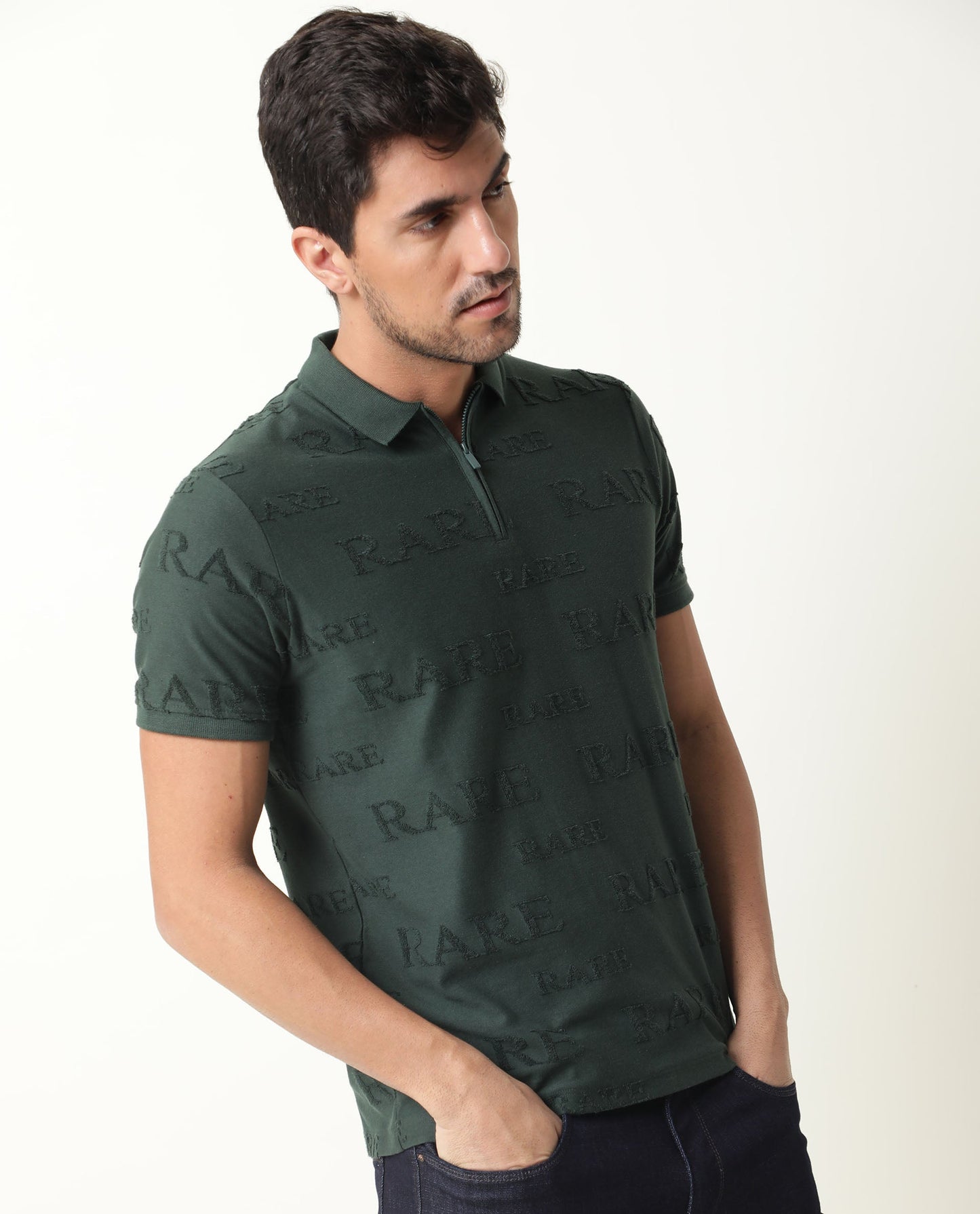 RARE RABBIT MEN'S GESSET GREEN POLO COTTON FABRIC COLLARED NECK HALF SLEEVES BUTTON CLOSURE SLIM FIT