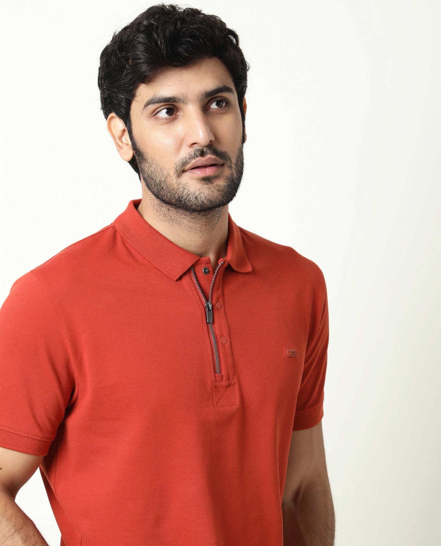 Rare Rabbit Men'S Salis Rust Polo Cotton Fabric Collared Neck Half Sleeves Button Closure Slim Fit