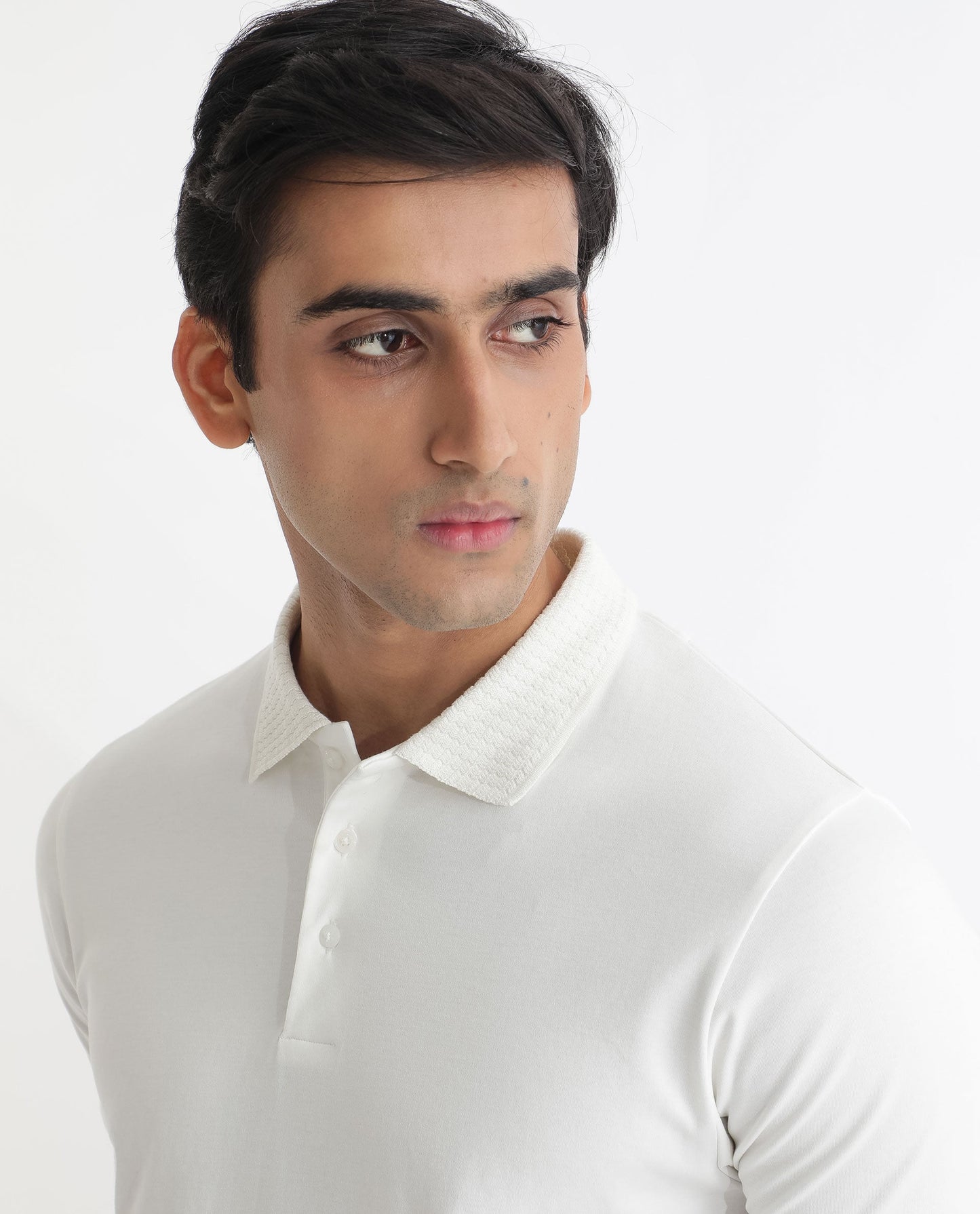 Rare Rabbit Men's Braidey White Cotton Fabric Textured Collared Neck Half Sleeves Polo T-Shirt