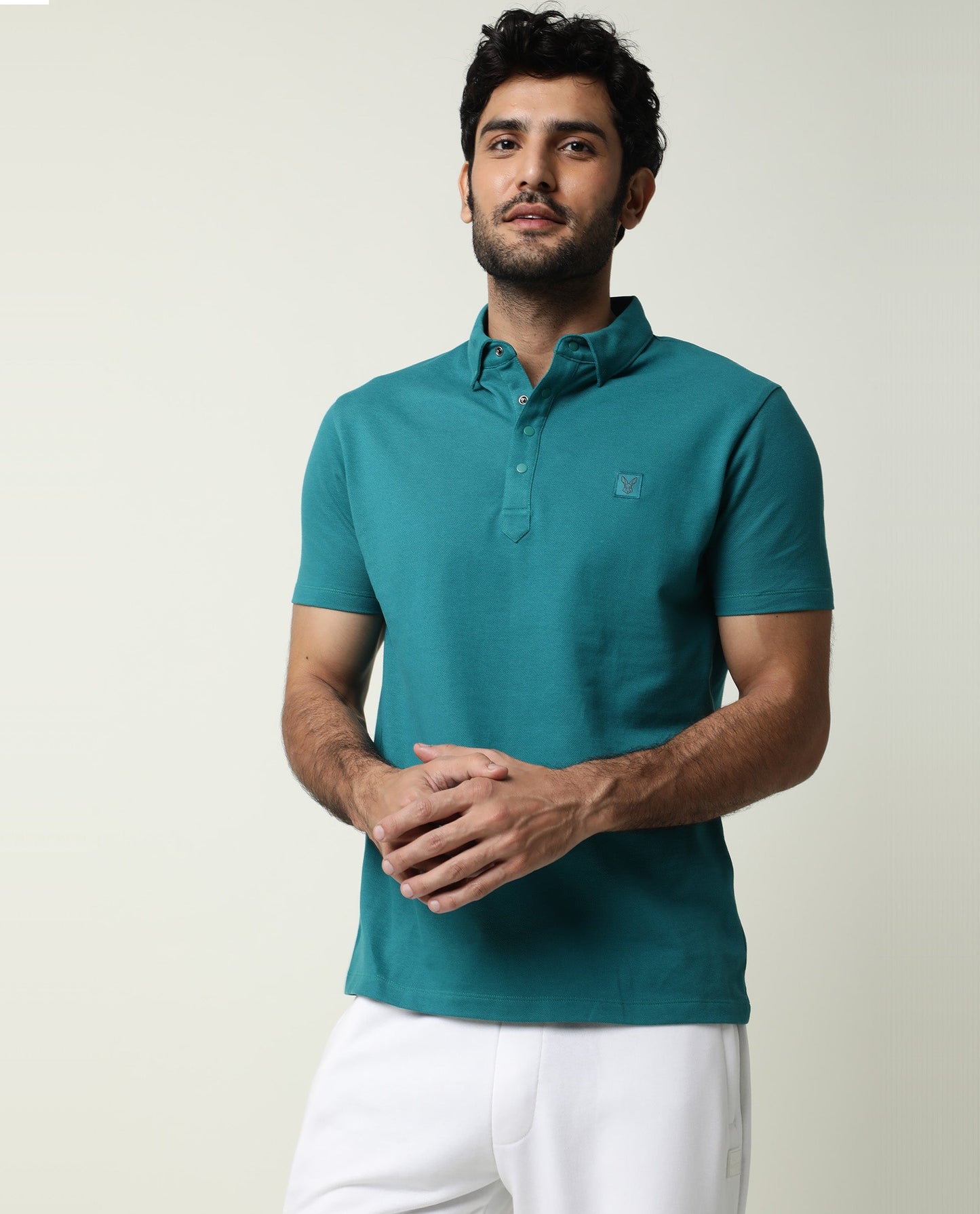 Rare Rabbit Men's Casso Green Cotton Fabric Collared Neck Half Sleeve Polo T-Shirt