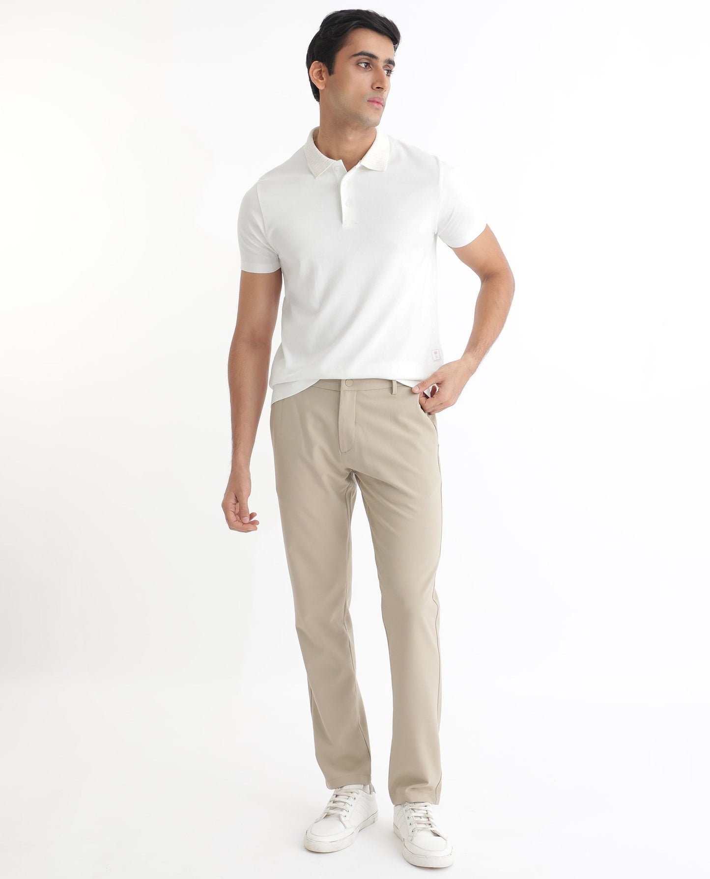 Rare Rabbit Men's Braidey White Cotton Fabric Textured Collared Neck Half Sleeves Polo T-Shirt