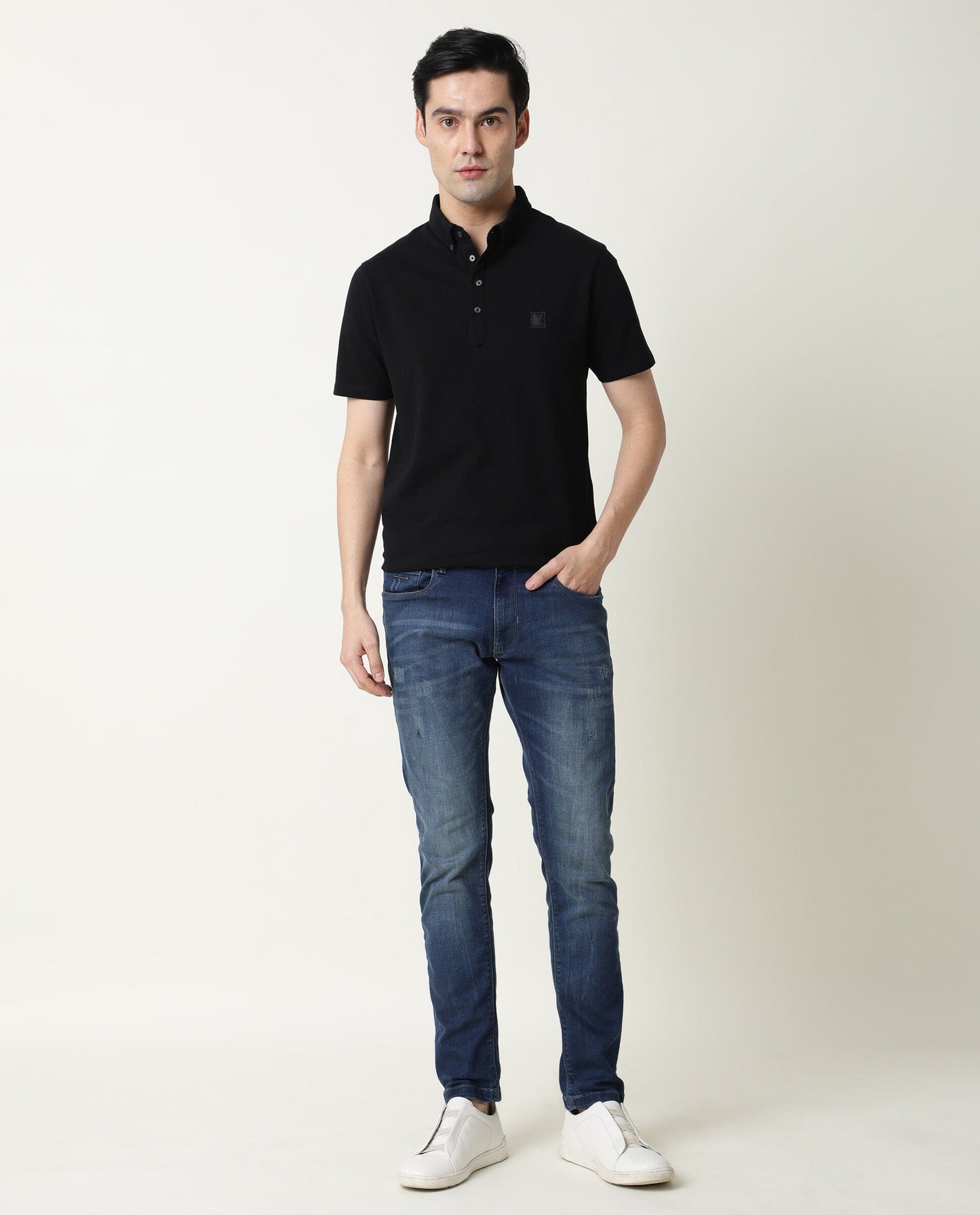 RARE RABBIT MENS CASSINI-3 BLACK POLO COTTON FABRIC SLIM FIT COLLAR COLLAR Short Sleeve