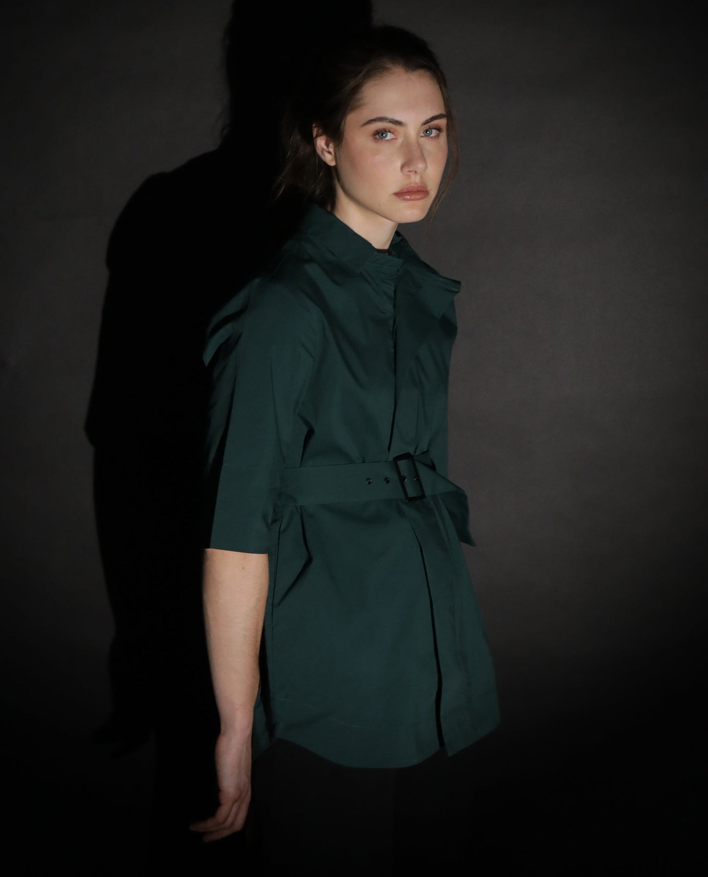 Rareism Women Cisco Dusky Green Cotton Lycra Fabric Short Sleeves Shirt Collar Regular Fit Plain Knee Length Top