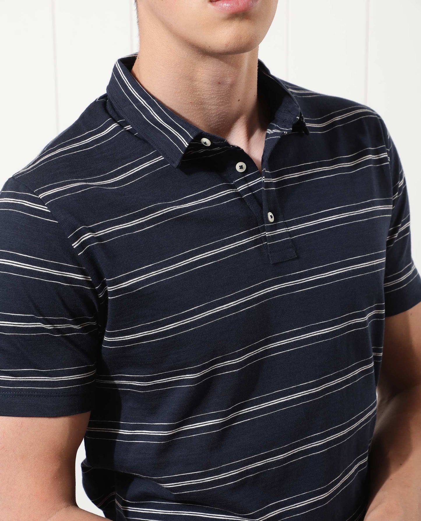 RARE RABBIT MEN'S NEONS NAVY POLO COTTON FABRIC COLLARED NECK HALF SLEEVES