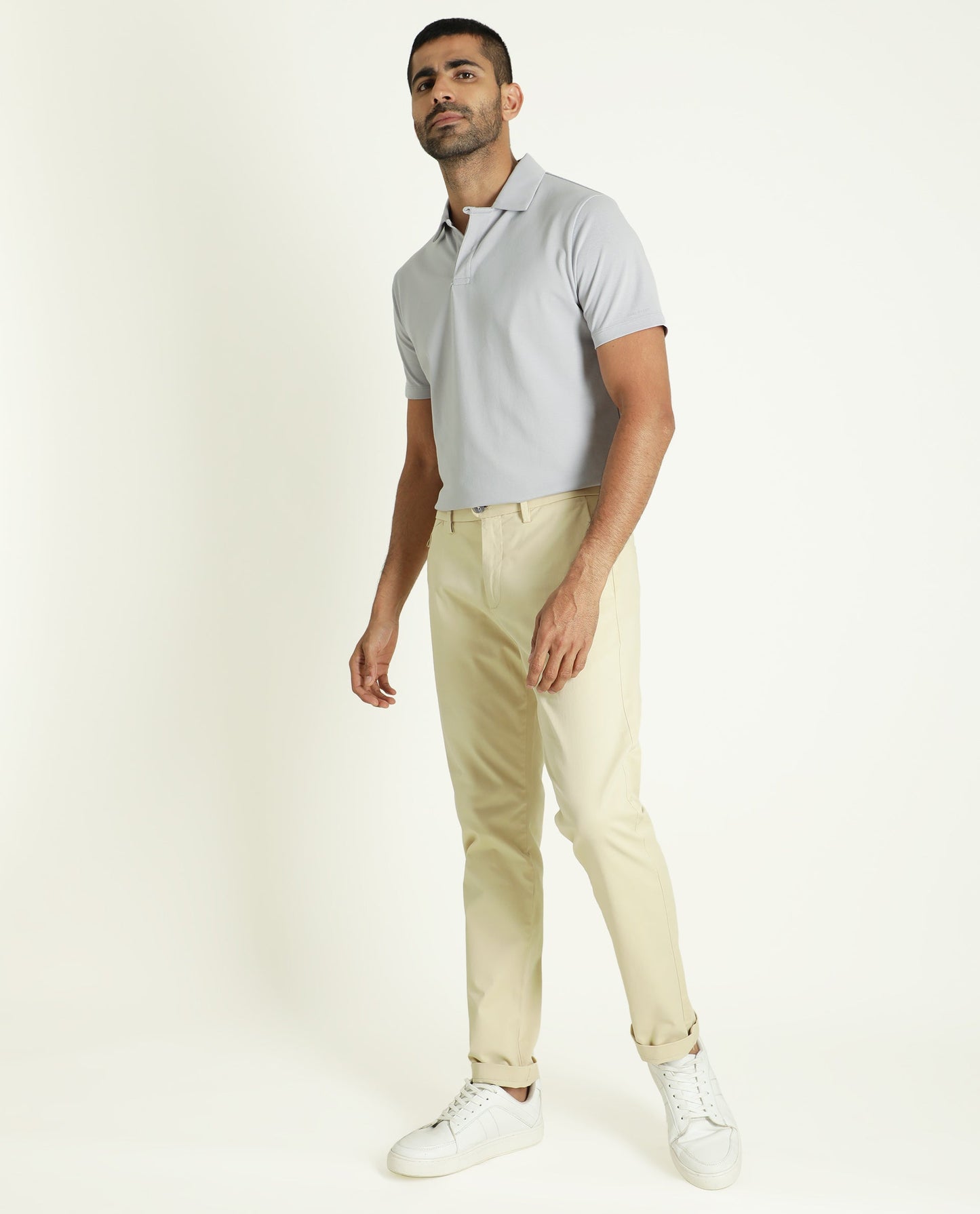 Rare Rabbit Men's Zeny Grey Cotton Fabric Collared Neck Half Sleeve Polo T-Shirt