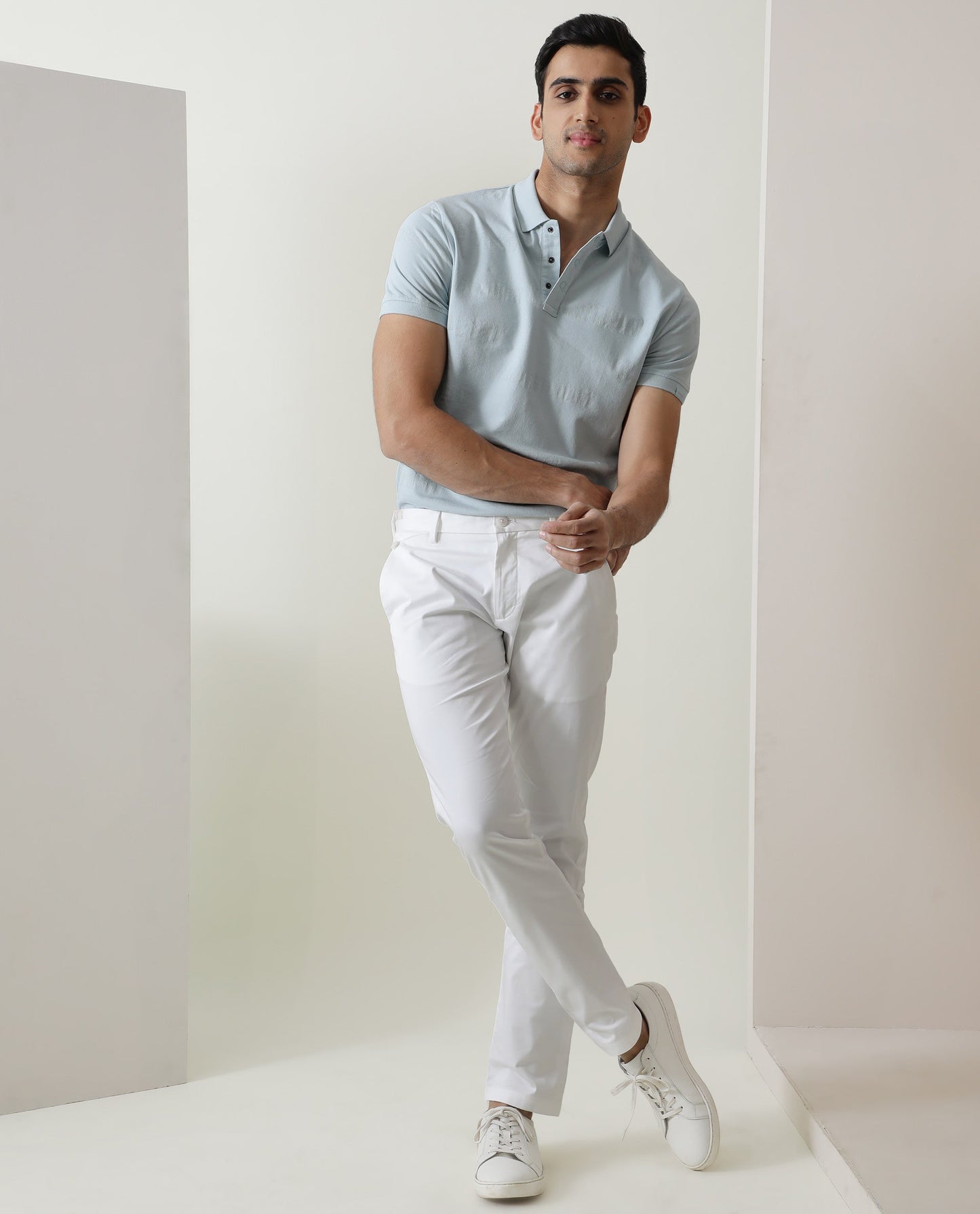 Rare Rabbit Men's Set Blue Cotton Fabric Collared Neck Half Sleeve Polo T-Shirt