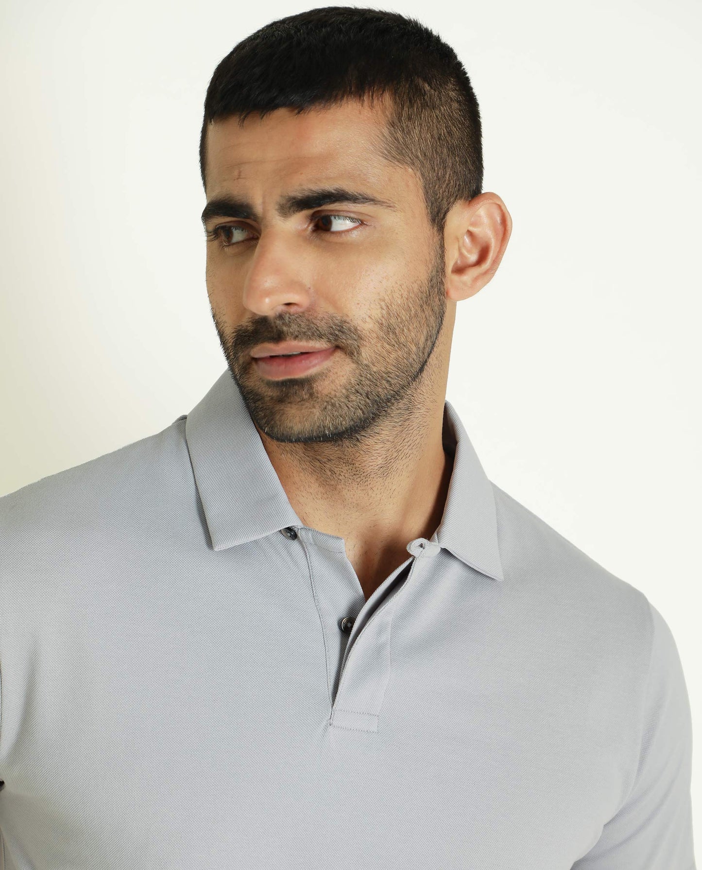 Rare Rabbit Men's Zeny Grey Cotton Fabric Collared Neck Half Sleeve Polo T-Shirt